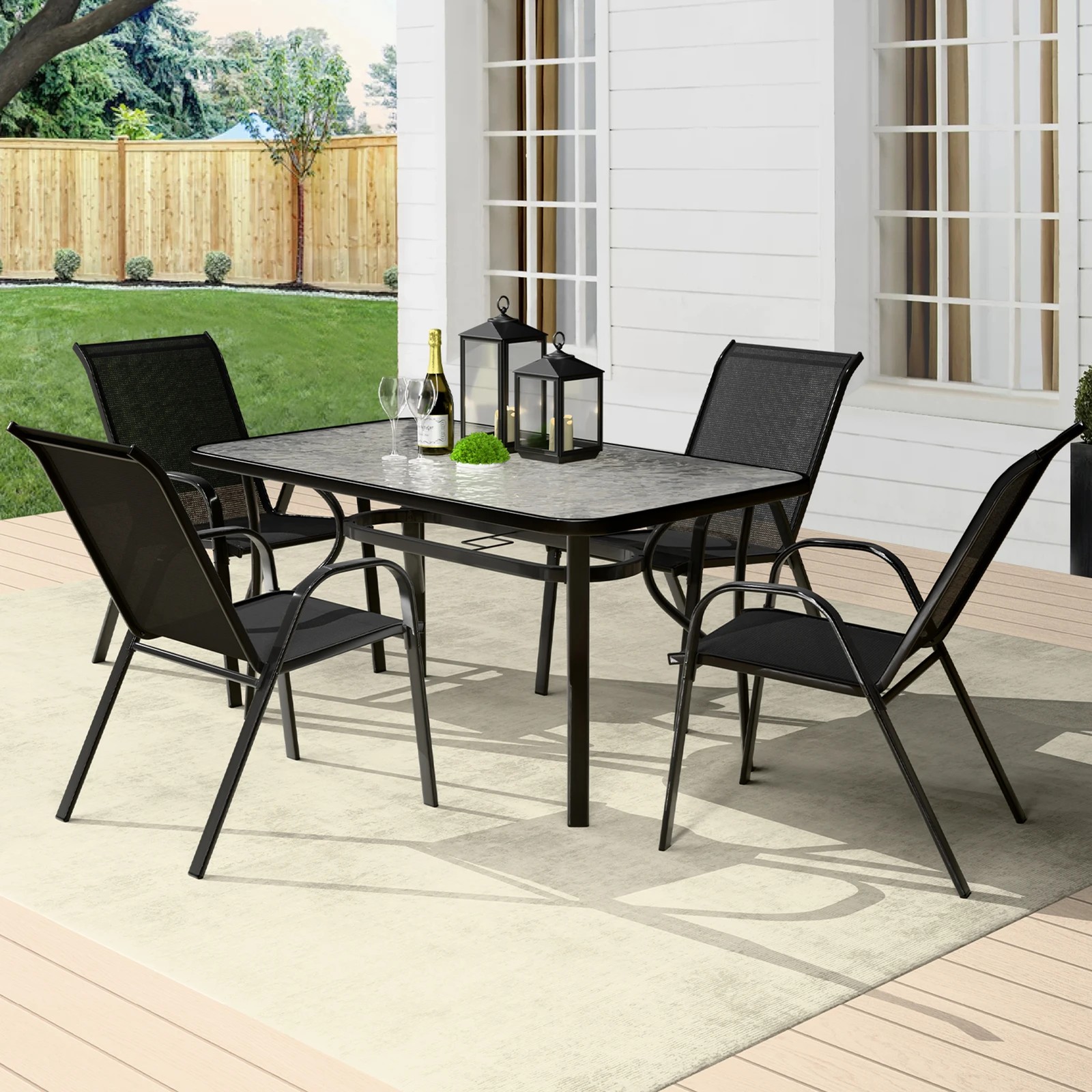 2 Alfordson 5PCS Outdoor Dining Set Table and Chairs Patio Furniture Garden - Black, 2 of 9
