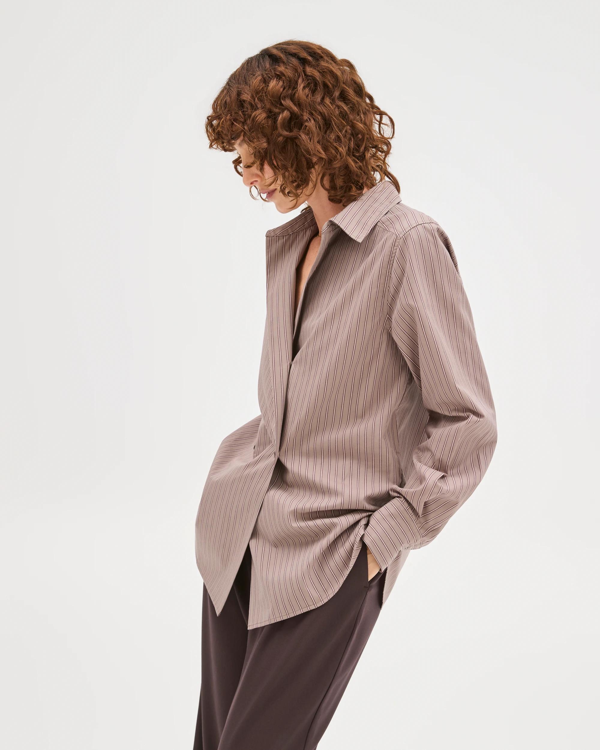 4 Preview Australian Cotton Blend Tailored Shirt PINOT PINSTRIPE, 4 of 6