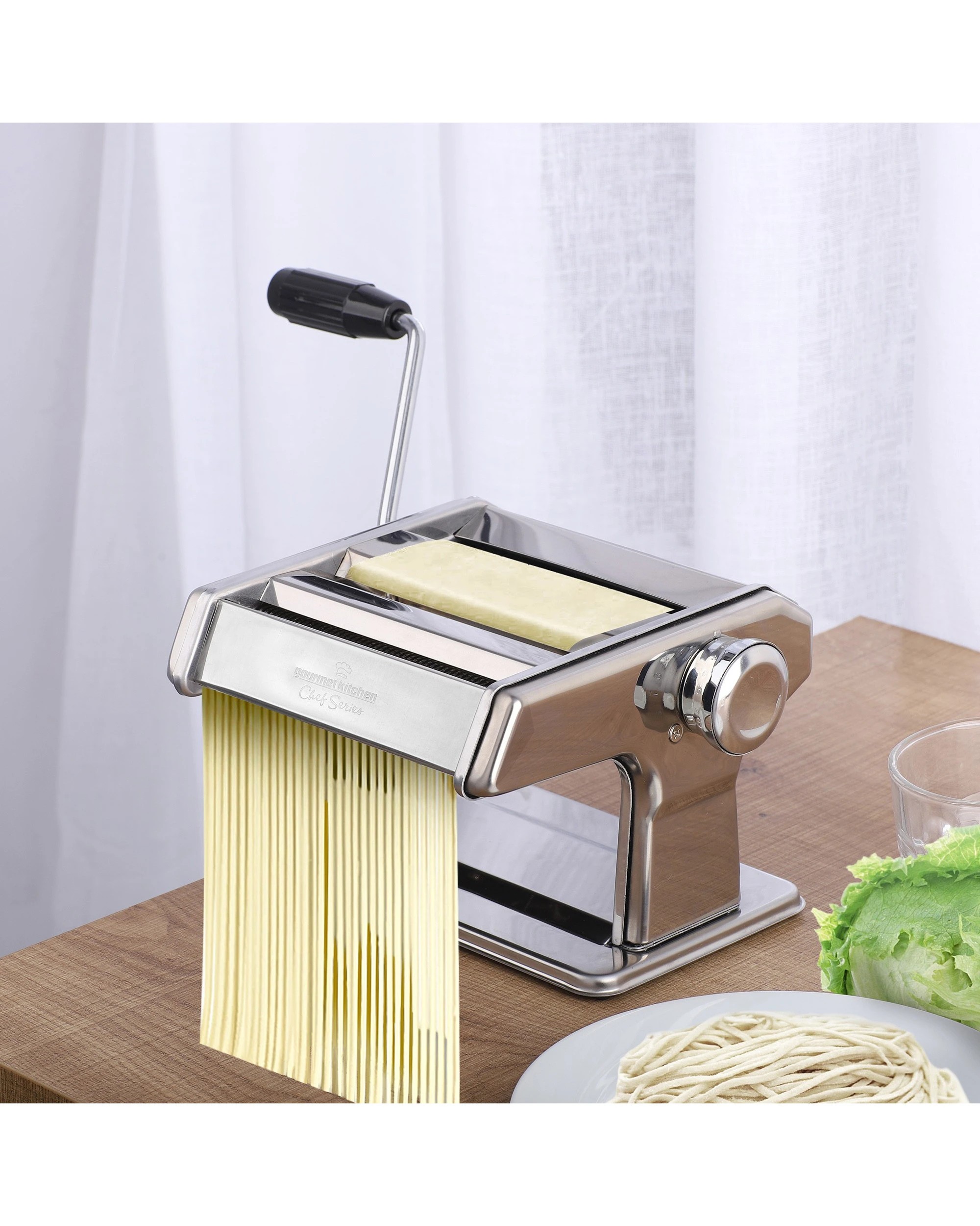 2 Gourmet Kitchen Chef Series Stainless Steel Pasta Maker Italian Fettuccine and Spaghetti - Silver, 2 of 6