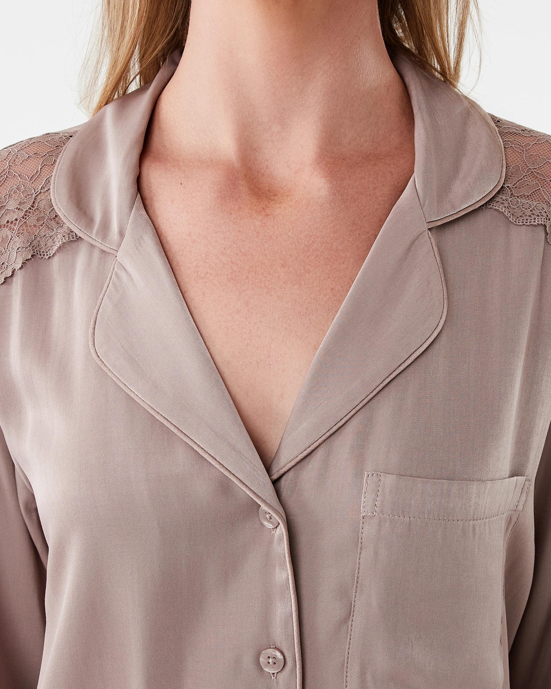 5 Lace Trim Matte Satin Pyjama Set Grey Taupe, 5 of 9