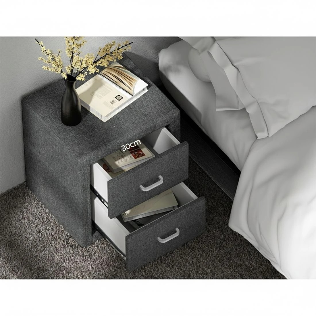 7 Artiss 2X Bedside Table 2 Drawers Side Table Fabric - Grey, 7 of 9