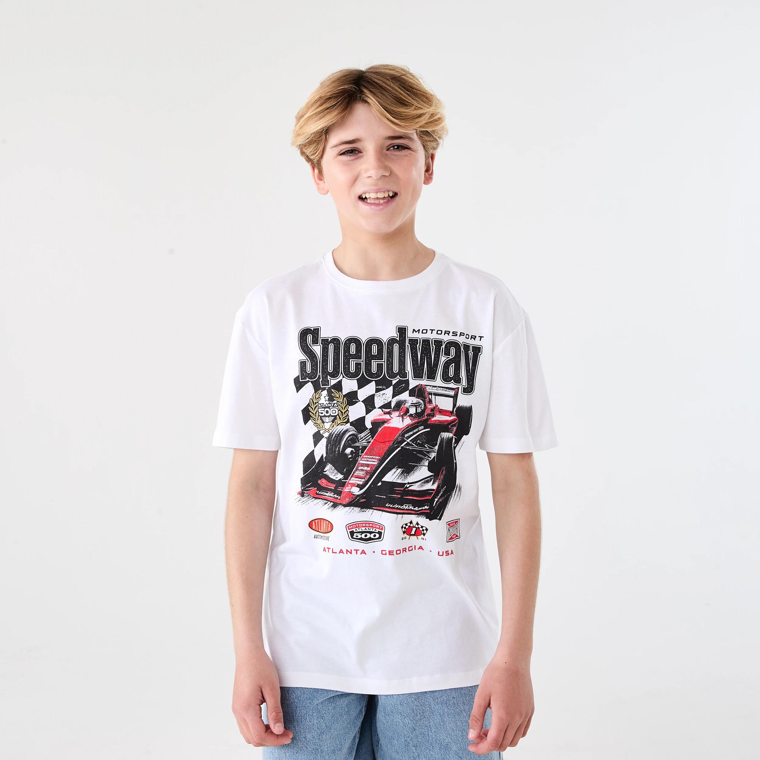 1 Short Sleeve Graphic Print T-shirt Wht Racer, 1 of 6