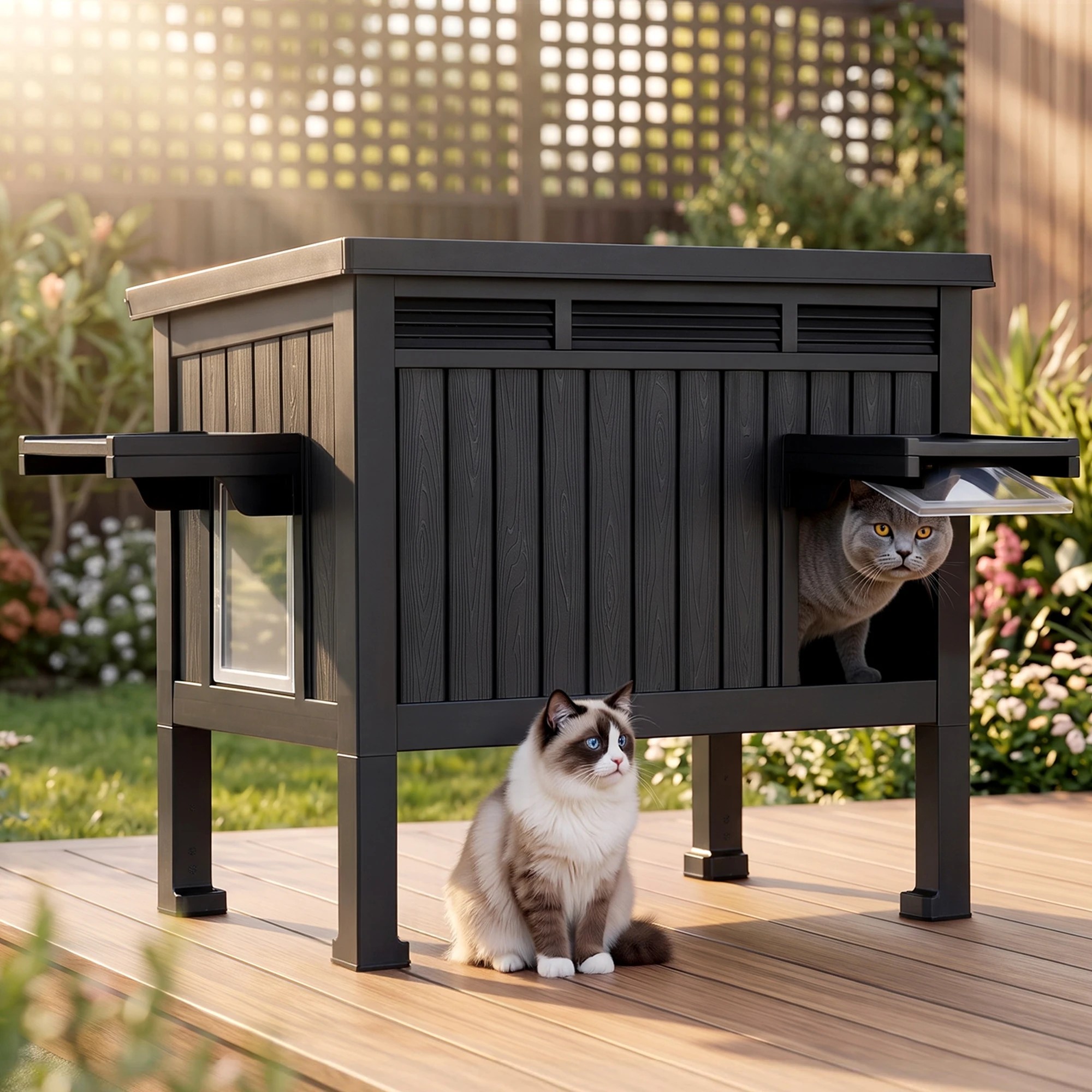 2 i.Pet Outdoor Cat House Pet Kennel Enclosure Cat Shelter Condo Rabbit Hutch - Charcoal, 2 of 7