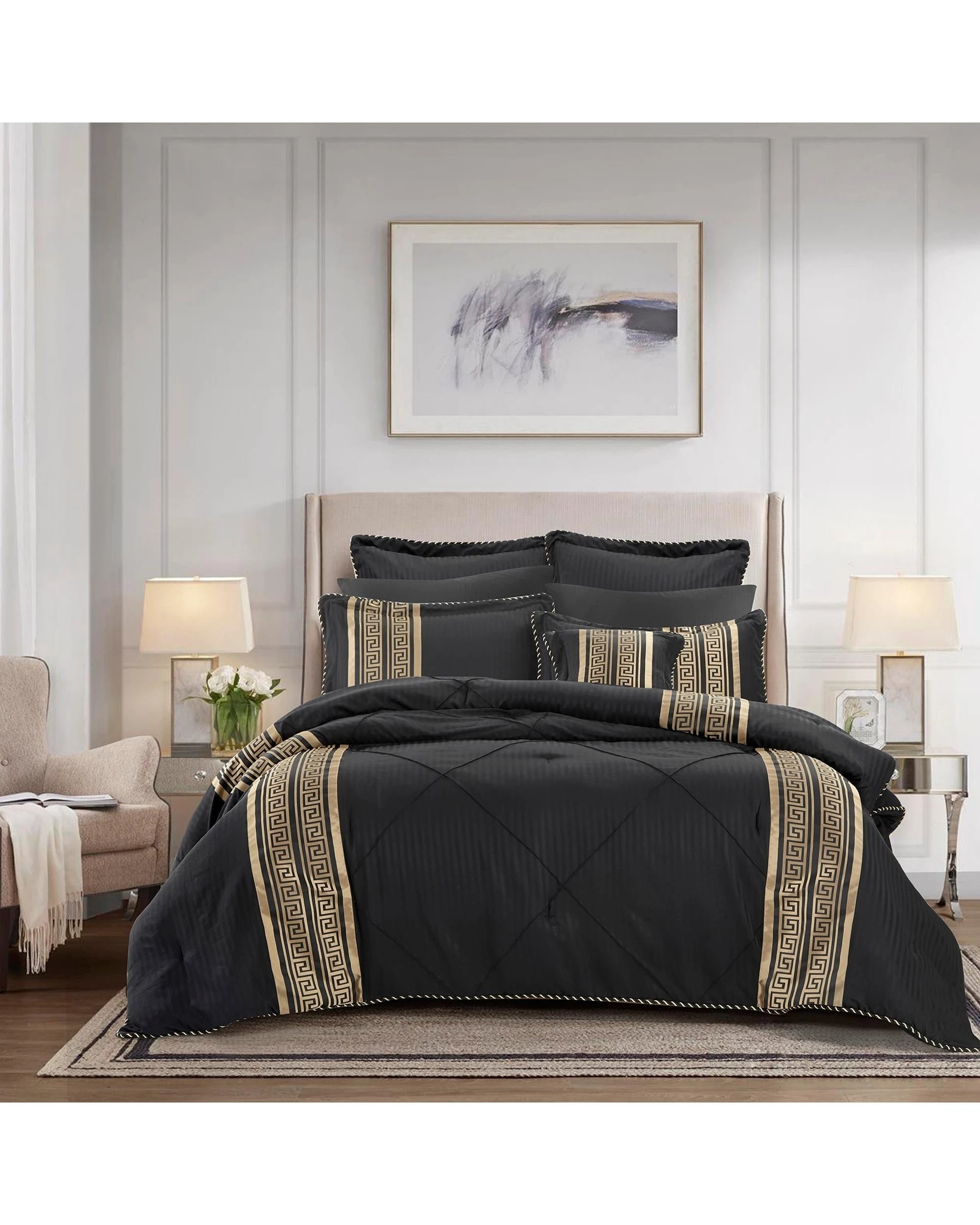 2 Bianca Bedding Raffaello Black &amp; Gold 6-Piece Quilted Comforter Set - Black, 2 of 7