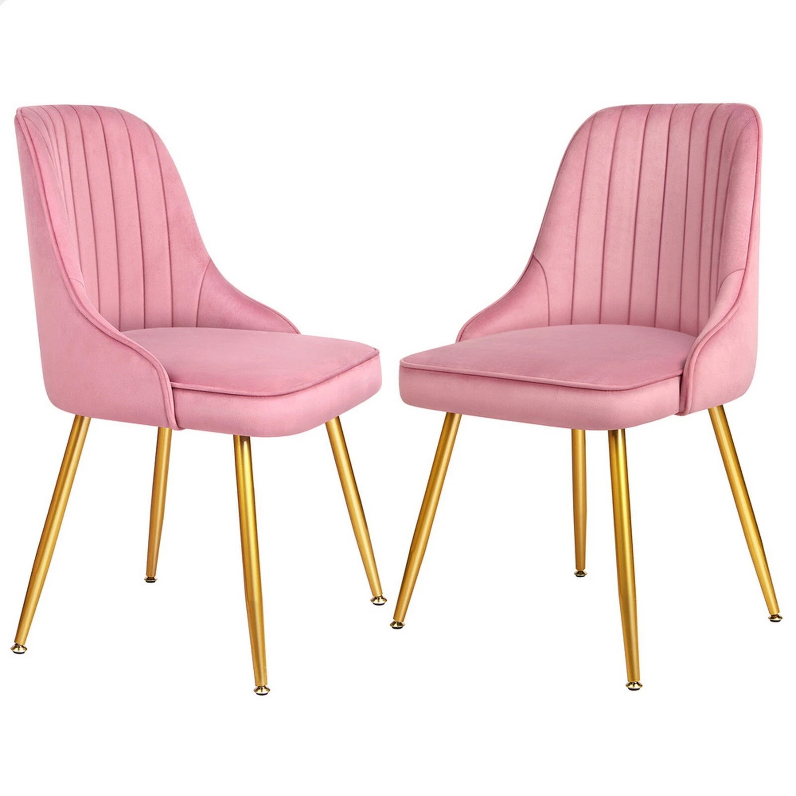 1 Alfordson 2x Dining Chairs Kitchen Accent Lounge Padded Tufted Seat Velvet - Pink, 1 of 10