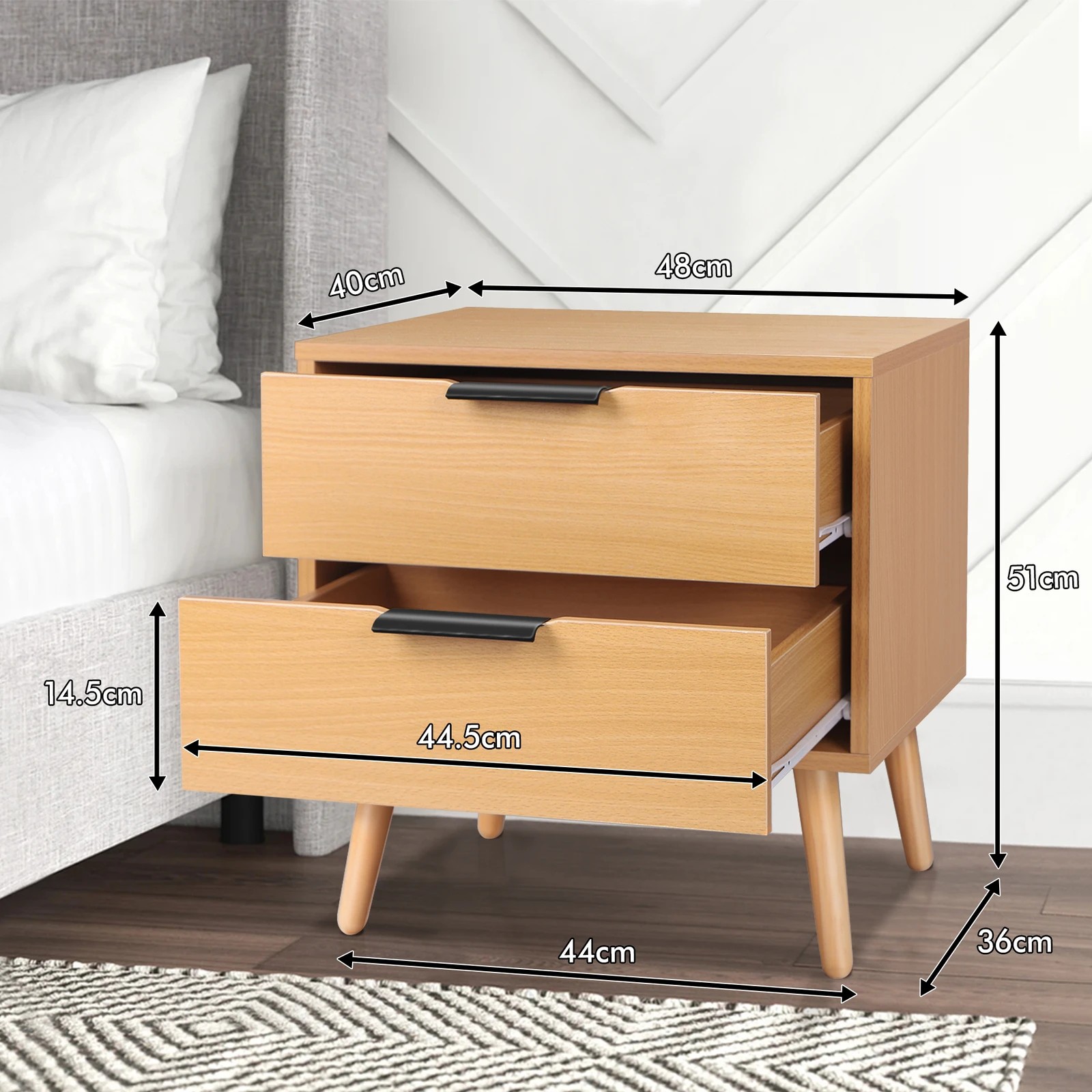 3 Alfordson 2x Bedside Table Nightstand Side Storage Cabinet Scandinavian - Oak, 3 of 7
