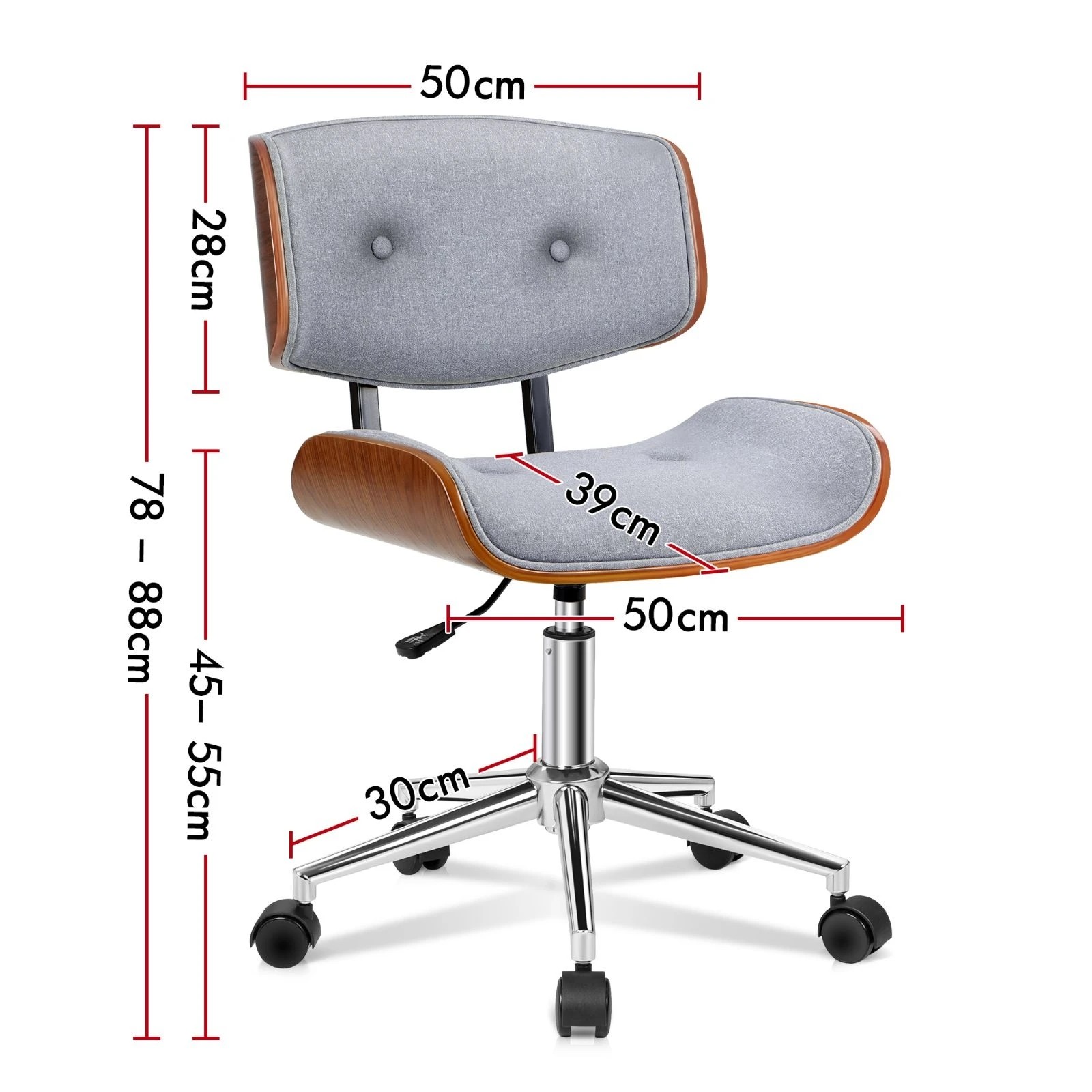 10 Alfordson Wooden Office Chair Computer Chairs Executive Seat Fabric - Grey, 10 of 10