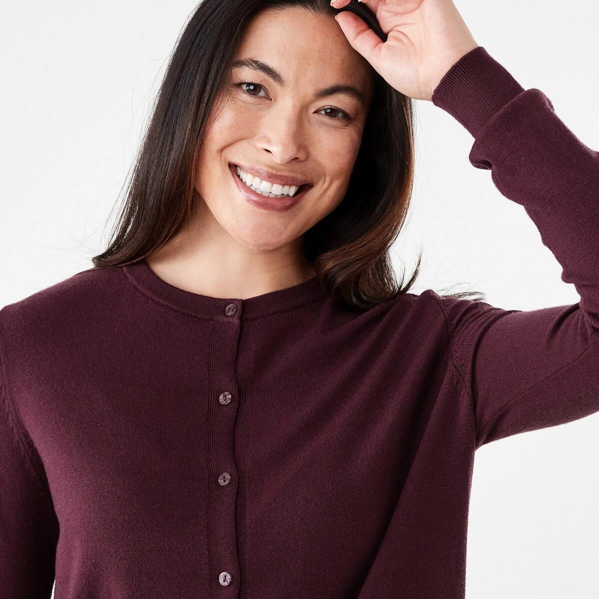 4 Lightweight Crew Neck Cardigan Mulberry, 4 of 6