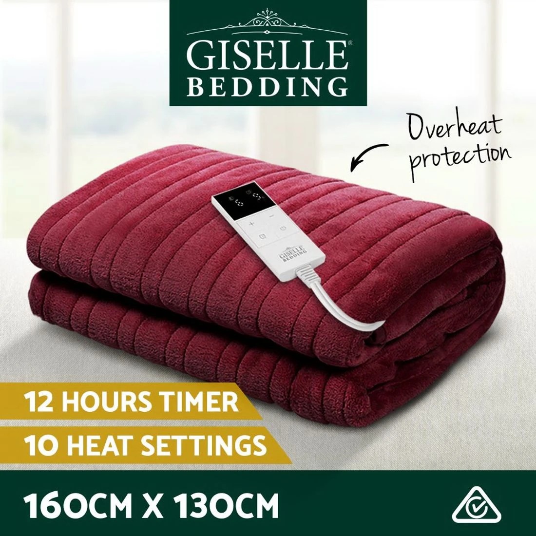 4 Giselle Electric Throw Rug Heated Blanket Fleece - Red, 4 of 10