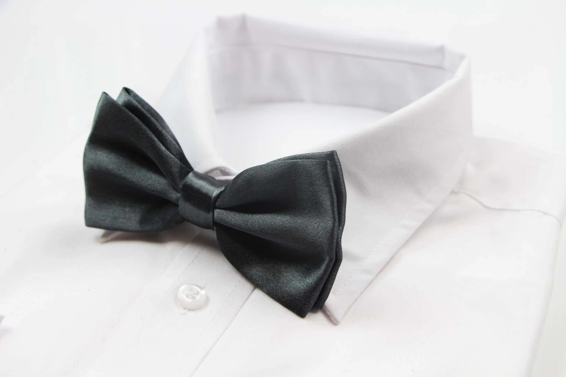 4 Zasel Mens Charcoal Solid Plain Colour Bow Tie - Grey, 4 of 5