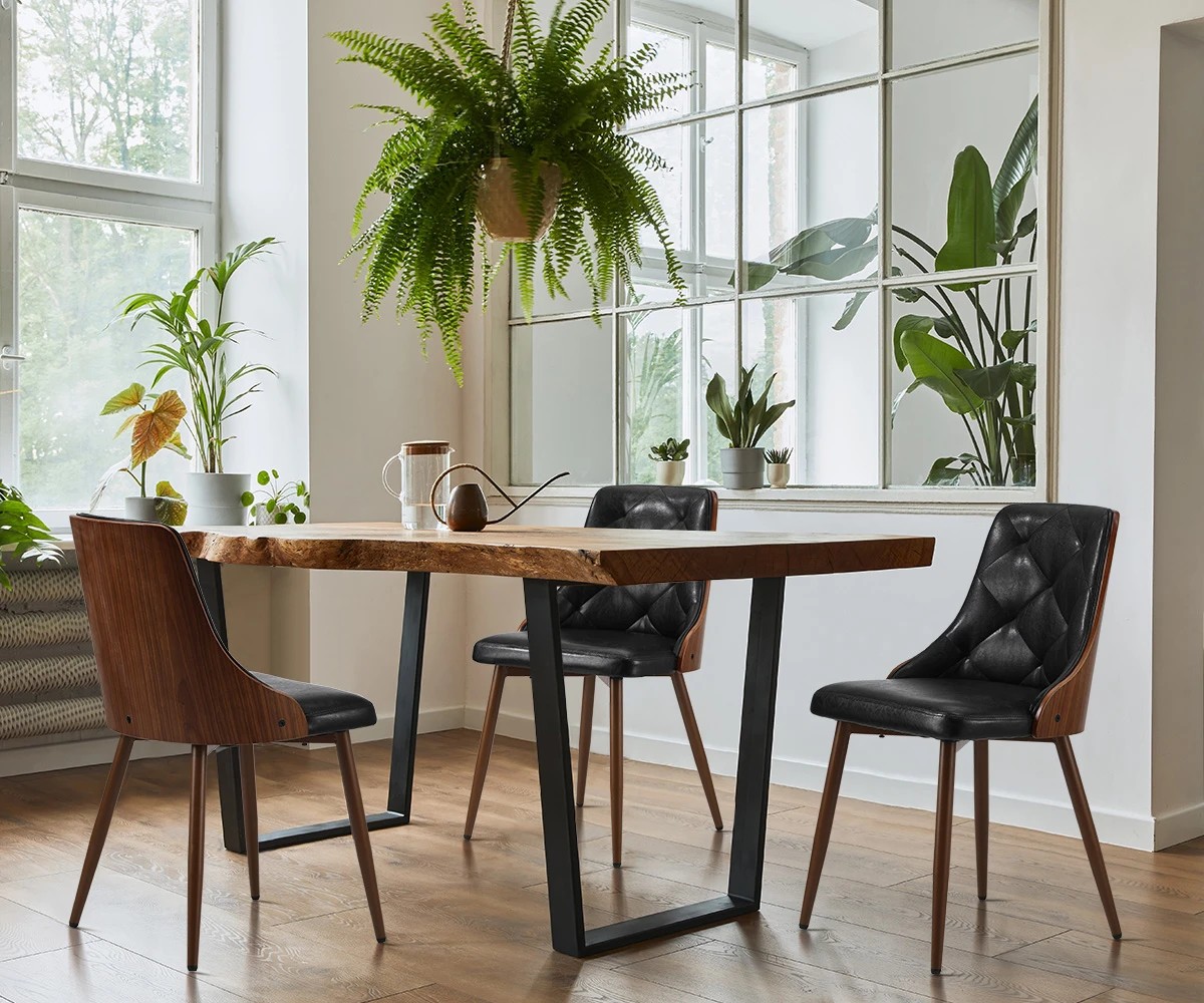 3 Oikiture Dining Chairs Kitchen Lounge Cafe Seat Retro PU Leather x4 - Black, 3 of 9