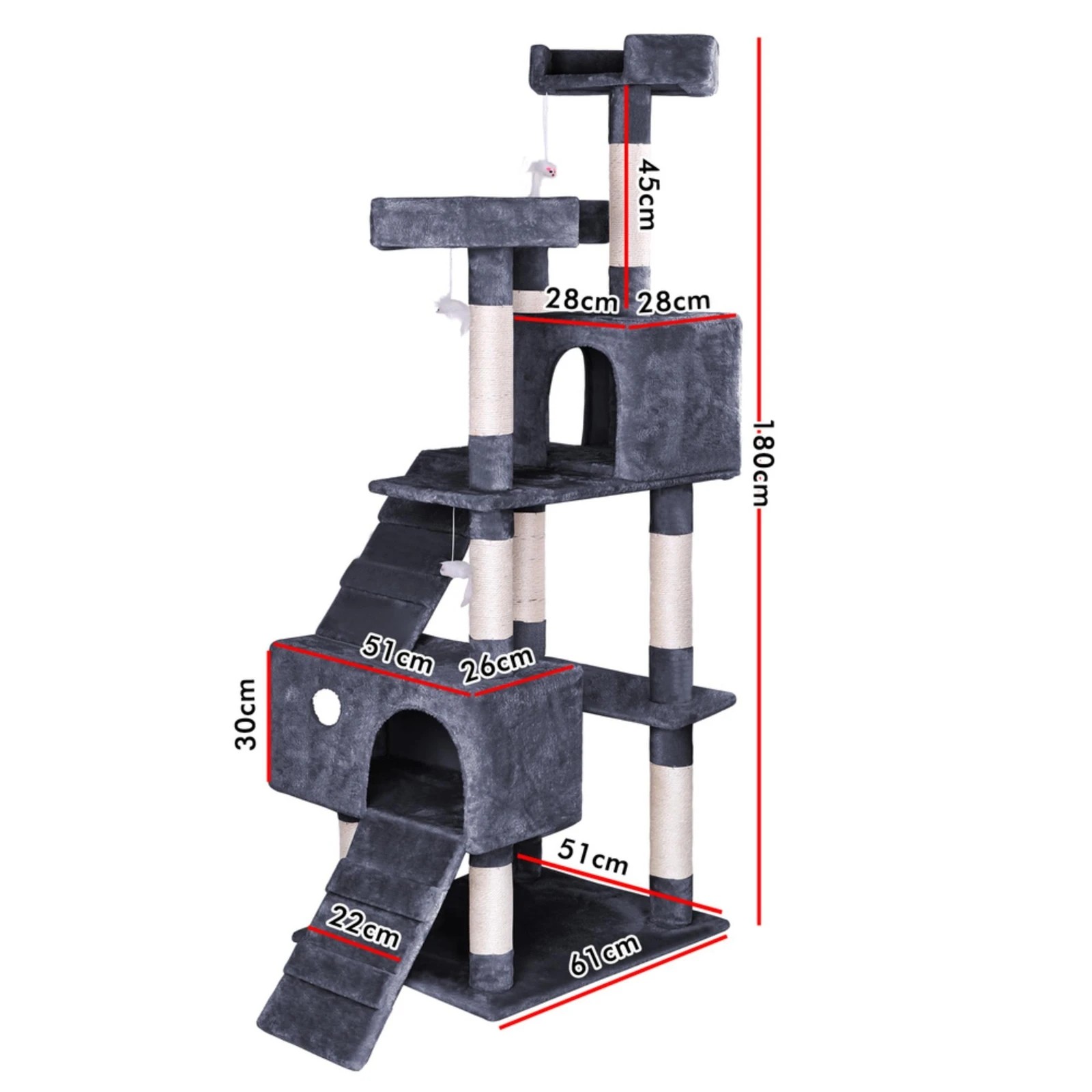6 Beastie Cat Tree Scratching Post Scratcher Tower Condo House Furniture Wood 180CM - Grey, 6 of 6