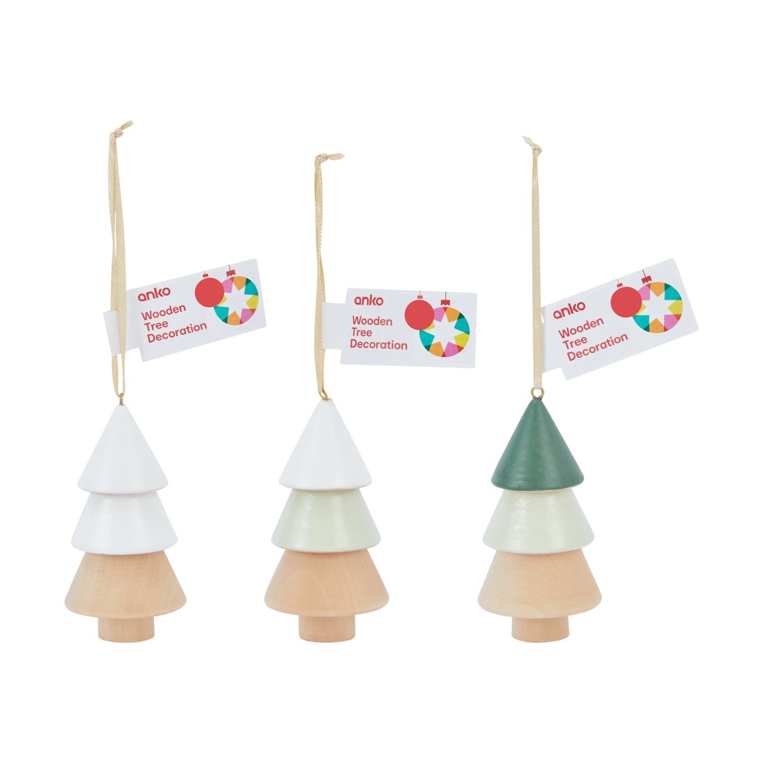 6 Wooden Tree Decoration - Assorted, 6 of 6