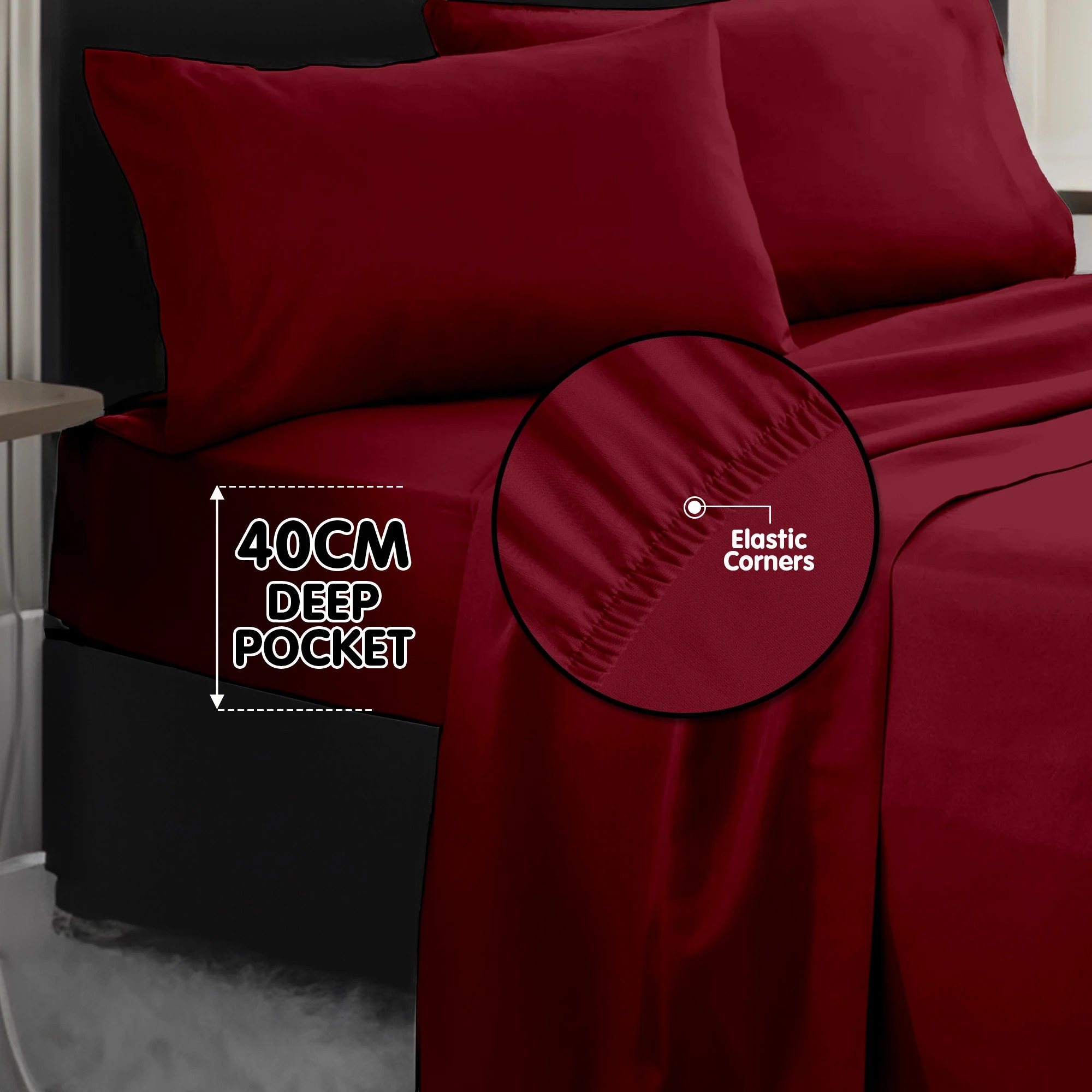 8 Laura Hill Luxury Living 4pc 1000 Thread Count Cotton Rich Sheet Set Gift Pack Burgundy, 8 of 10