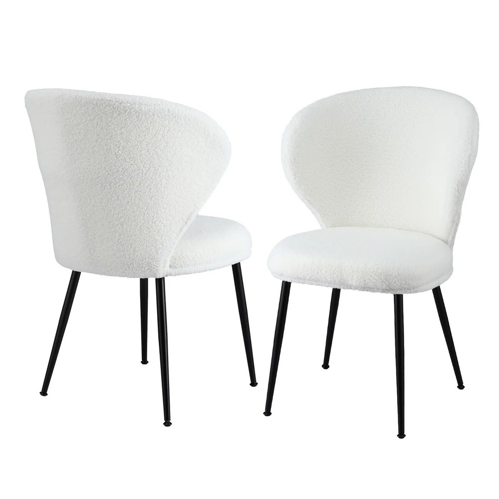 1 Artiss 2x Dining Chairs Sherpa Boucle Wing Back - White, 1 of 6