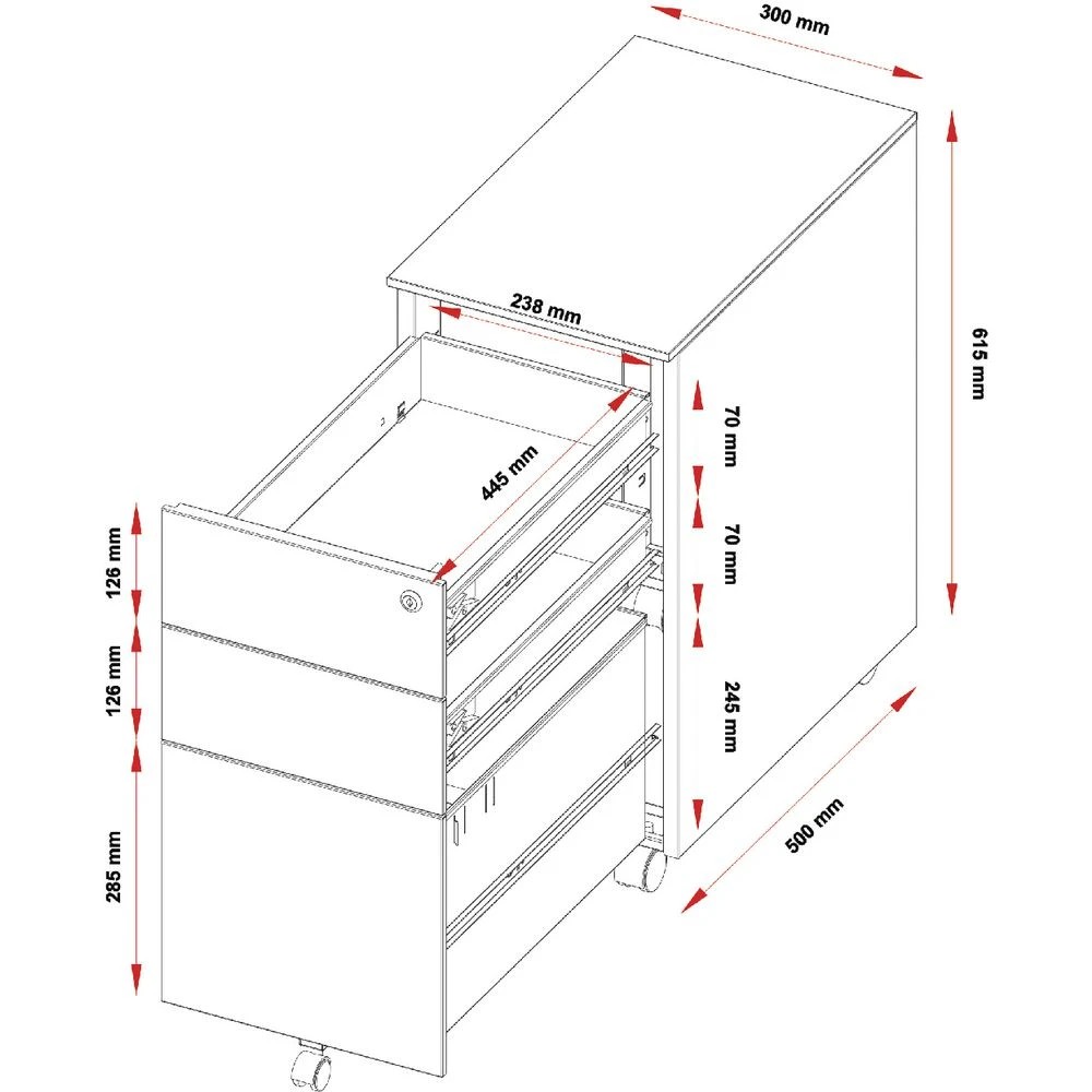 5 Stilford Pro Slim Filing Pedestal AFRDI White Cabinets Pedestals, 5 of 5