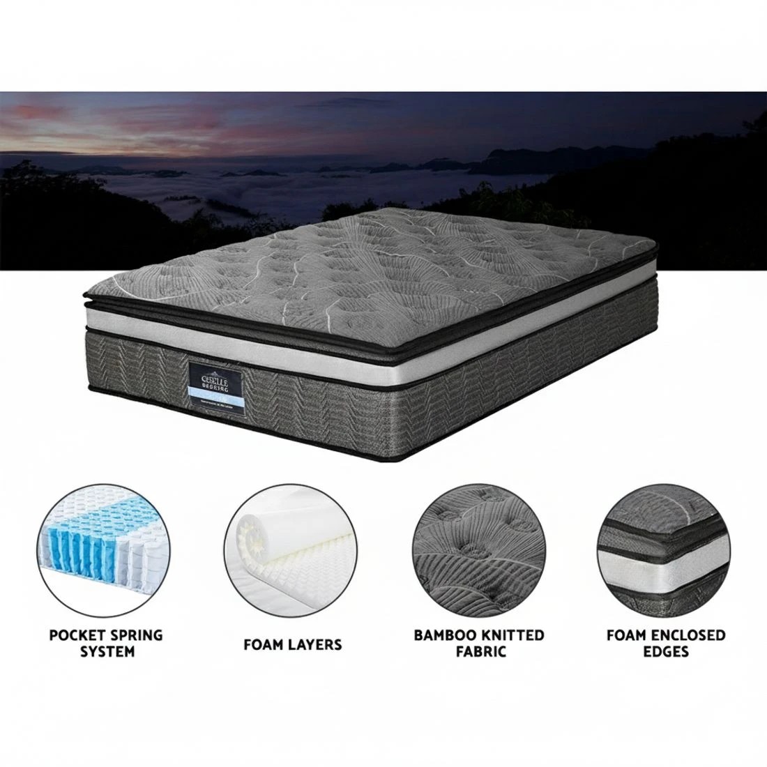 4 Giselle Bedding 34cm Mattress Double Layer Pocket Spring King - Charcoal, 4 of 6