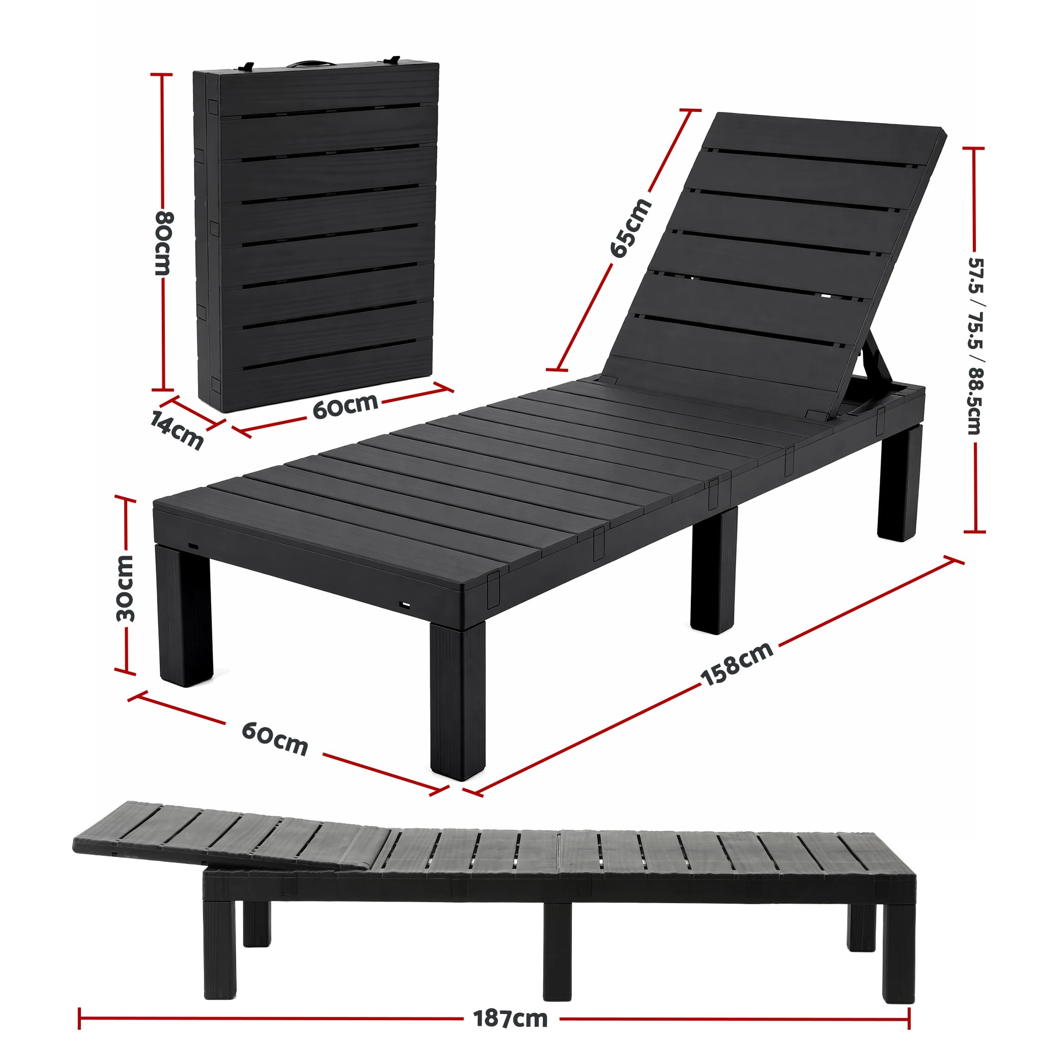 3 Gardeon Sun Lounge Foldable Outdoor Pool Pation Recliner Slatted - Black, 3 of 8