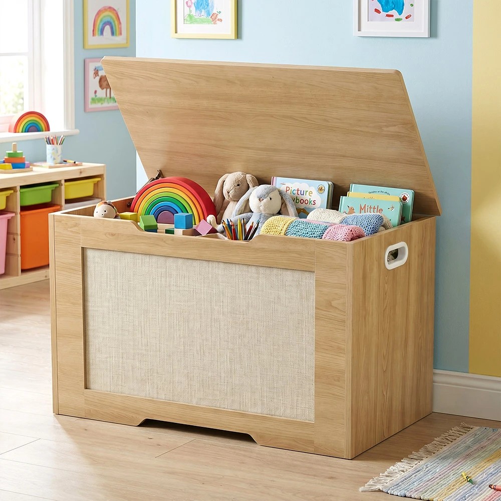 3 PlayPals 120L Kids Toy Box Storage Chest Room Container Bench - Natural, 3 of 10