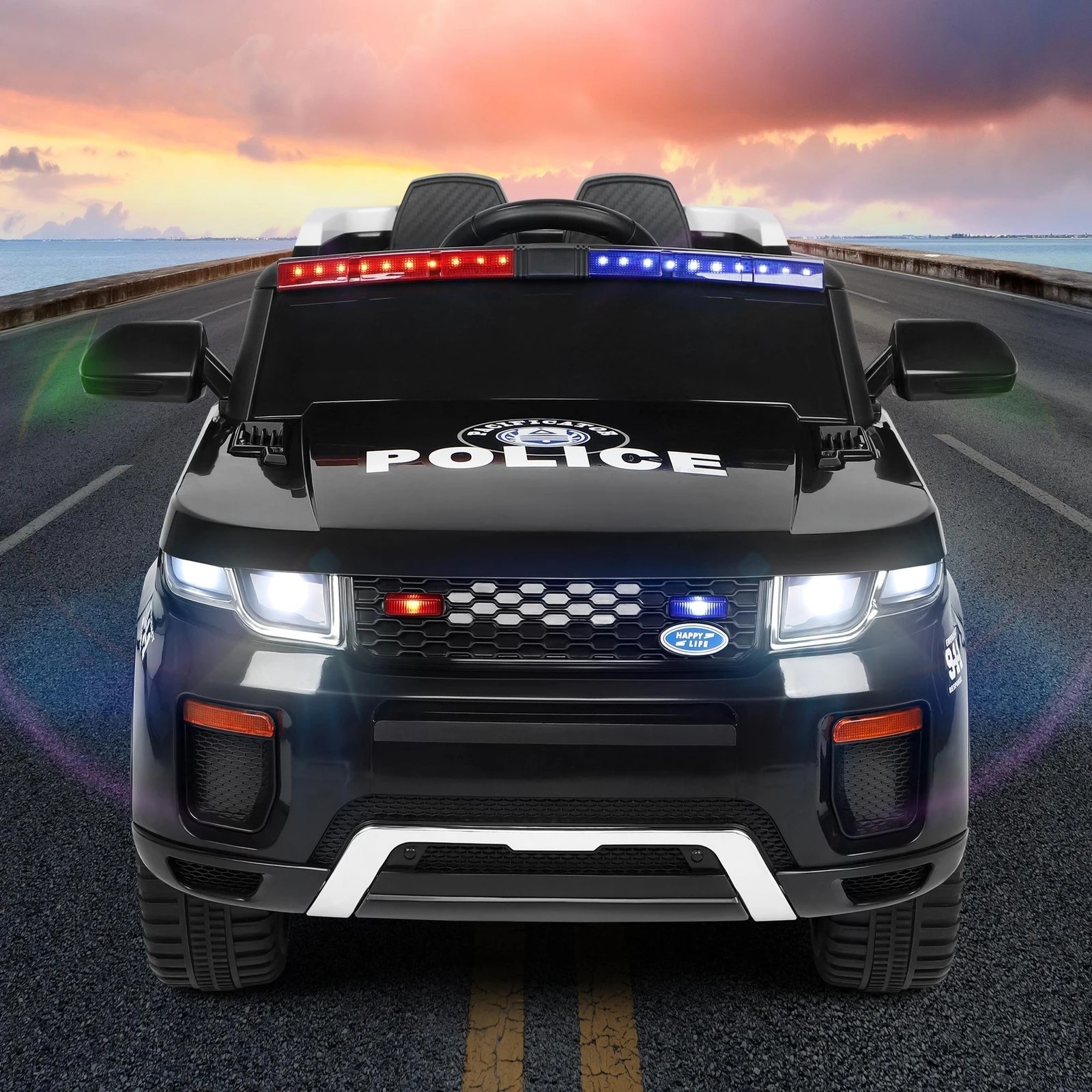 8 Alfordson Kids Police Ride On Car 12V Electric Toy Patrol Remote Control - Black, 8 of 10