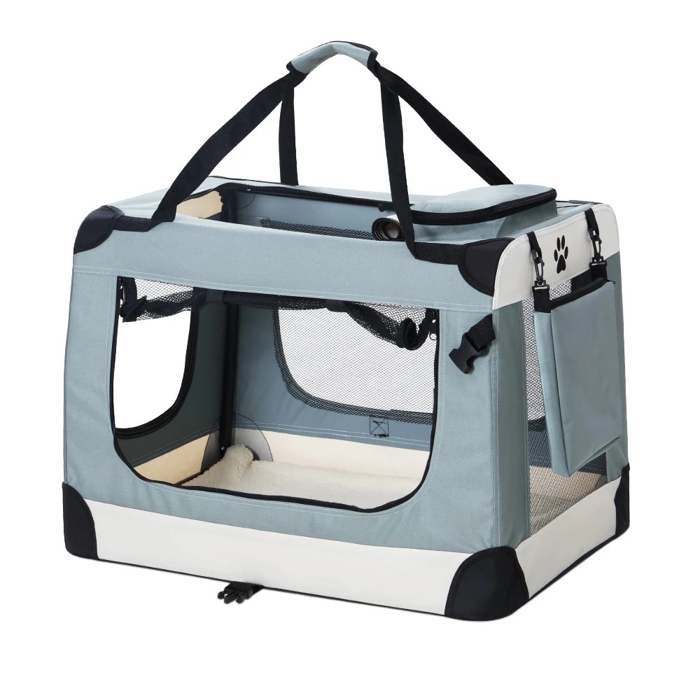1 i.Pet Pet Carrier Soft Crate Dog Cat Travel 90x61CM Portable Foldable Car - Blue, 1 of 5