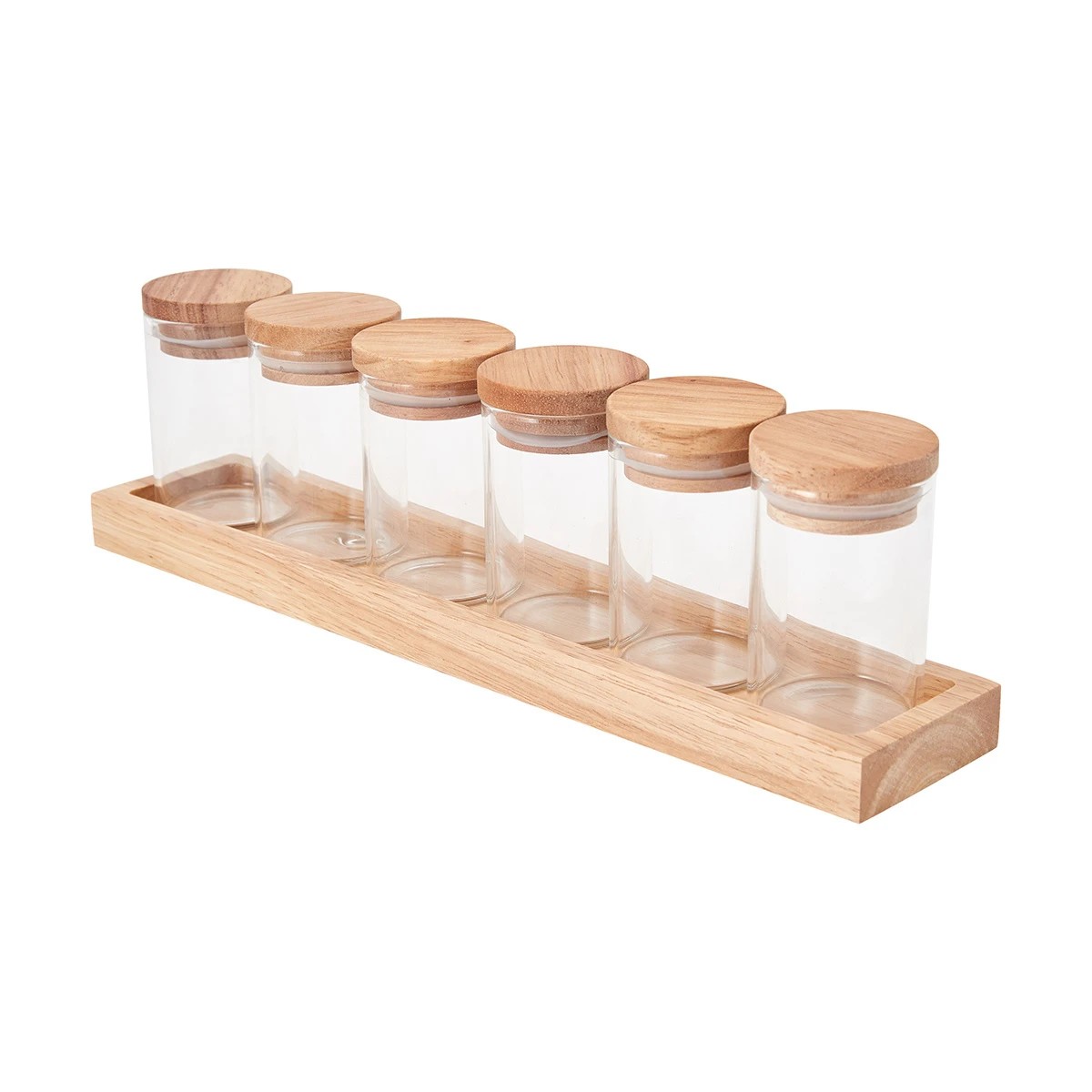 3 6 Pack Glass Jars with Wood Tray, 3 of 9
