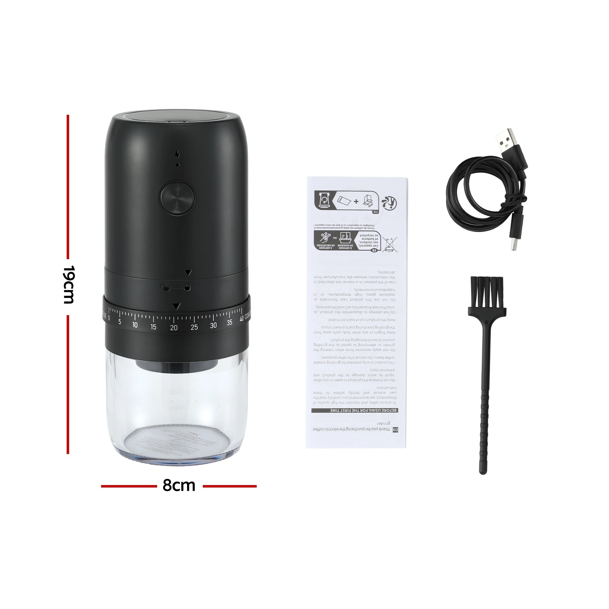 2 Devanti Portable Electric Coffee Grinder USB-C Rechargeable Spice Mill with 40 Settings Home Office - Black, 2 of 9