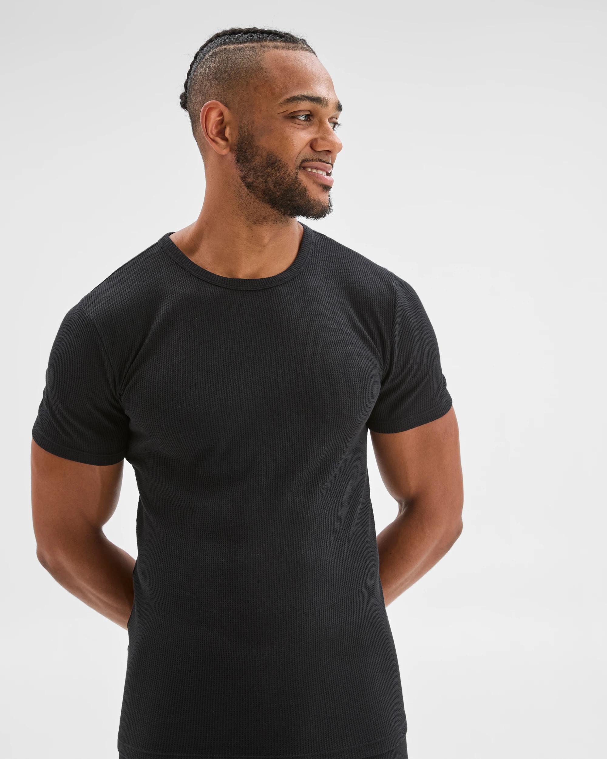 5 Maxx Australian Cotton Short Sleeve Waffle Thermal Top BLACK, 5 of 7