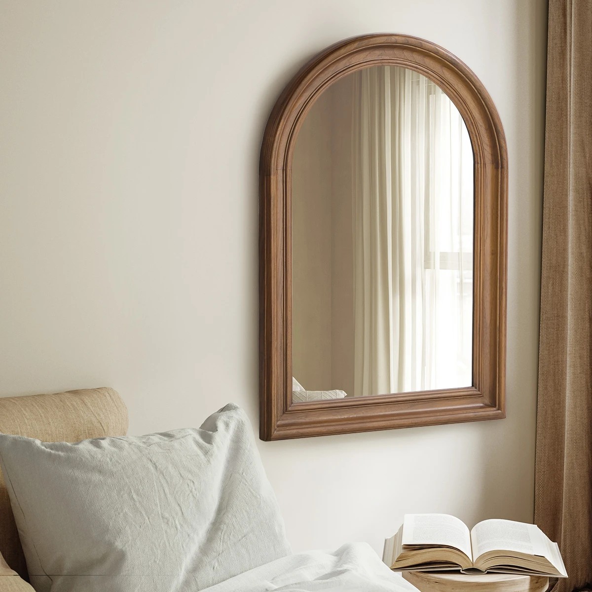 4 Oikiture Arched Wall Mirror 85x60cm - Brown, 4 of 9