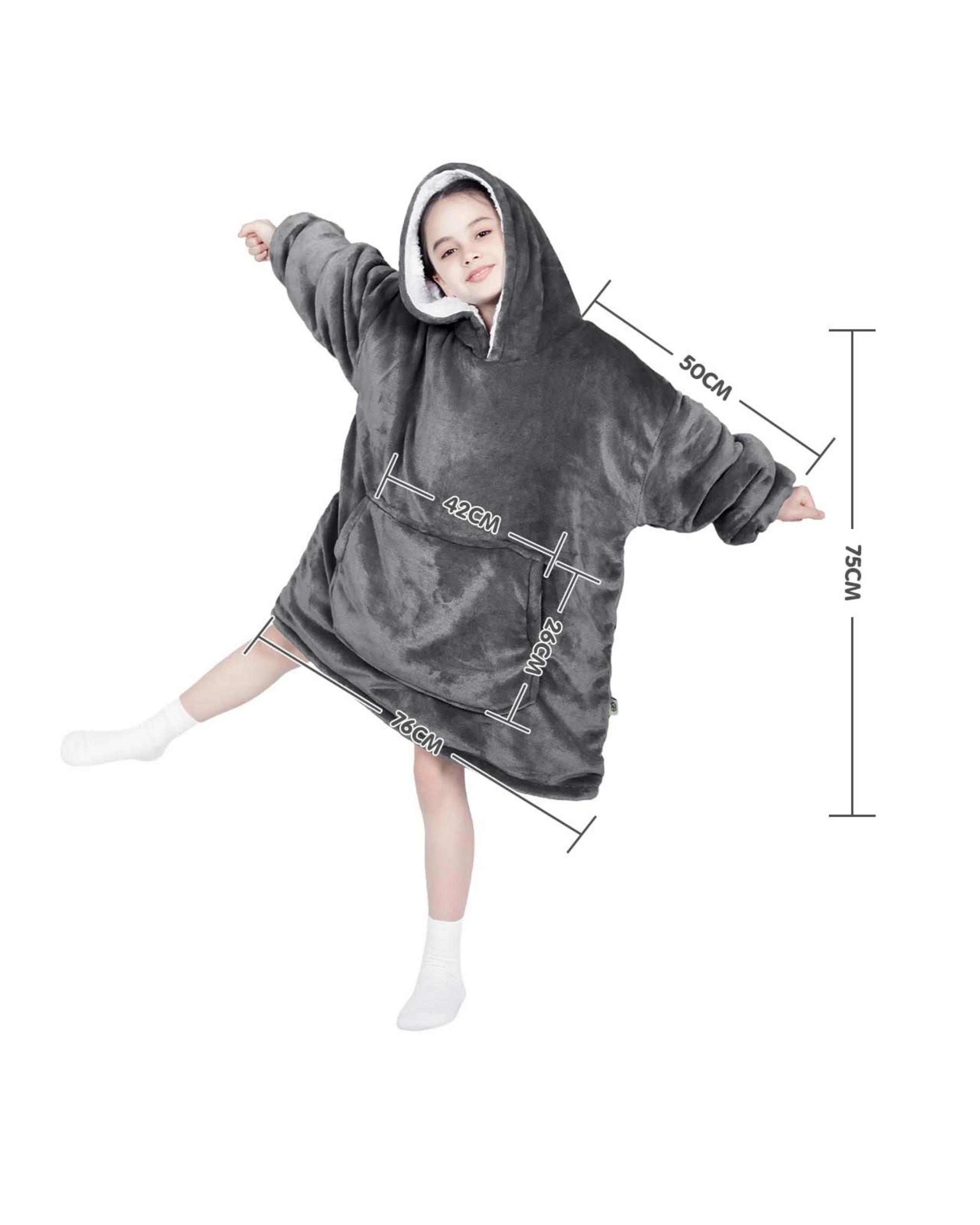 2 Advwin Wearable Blanket Oversized Comfort Hoodie Kids Black Dark Grey, 2 of 5