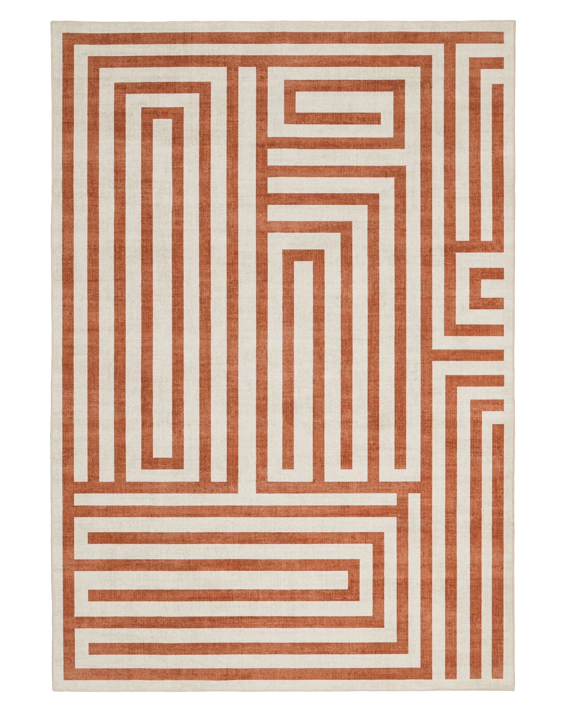 1 Loopsie Pahoa Geometric Washable Rug-400cm x 300cm - Orange, 1 of 8