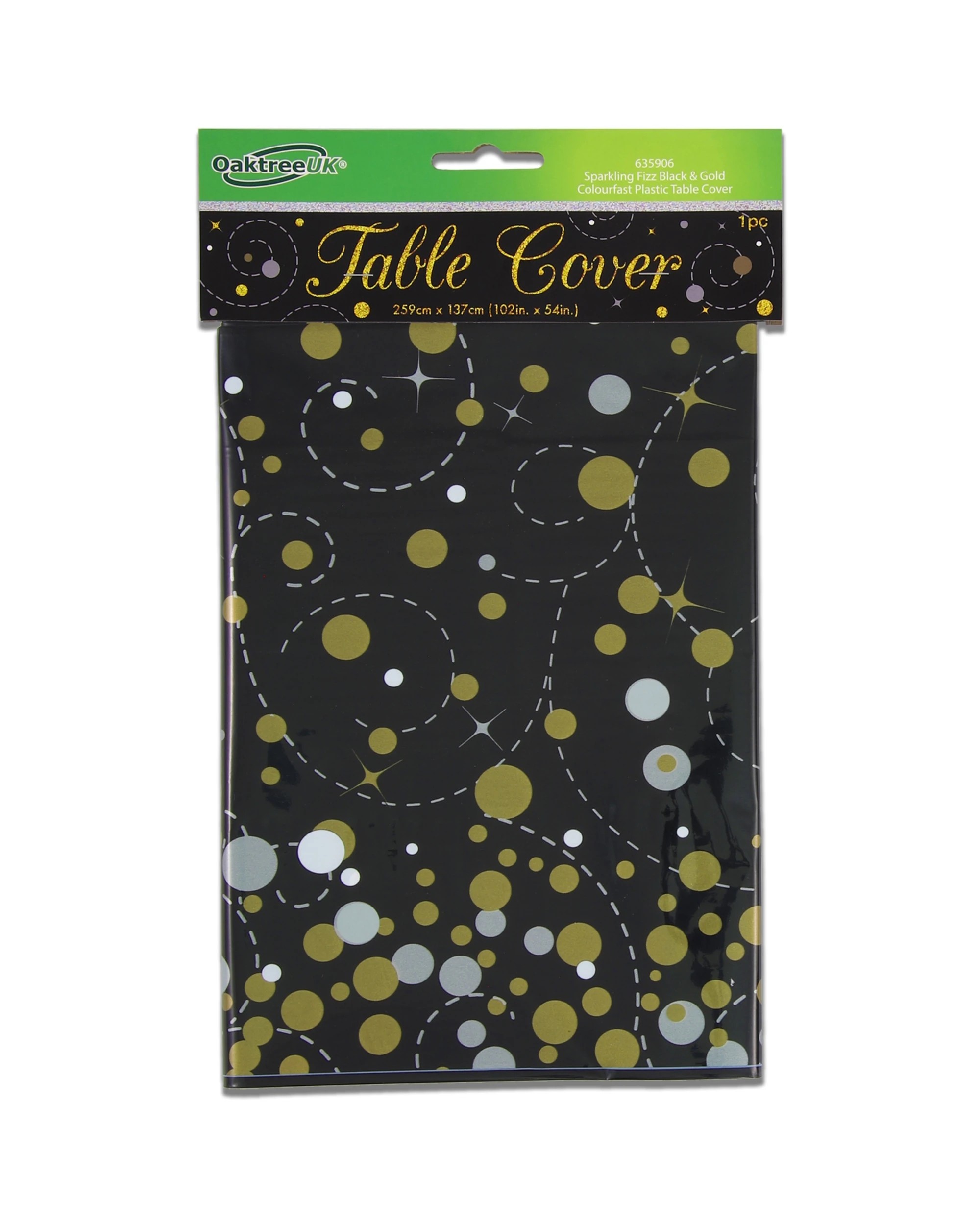 1 Alpen Sparkling Fizz Black and Gold Plastic Tablecloth, 1 of 2