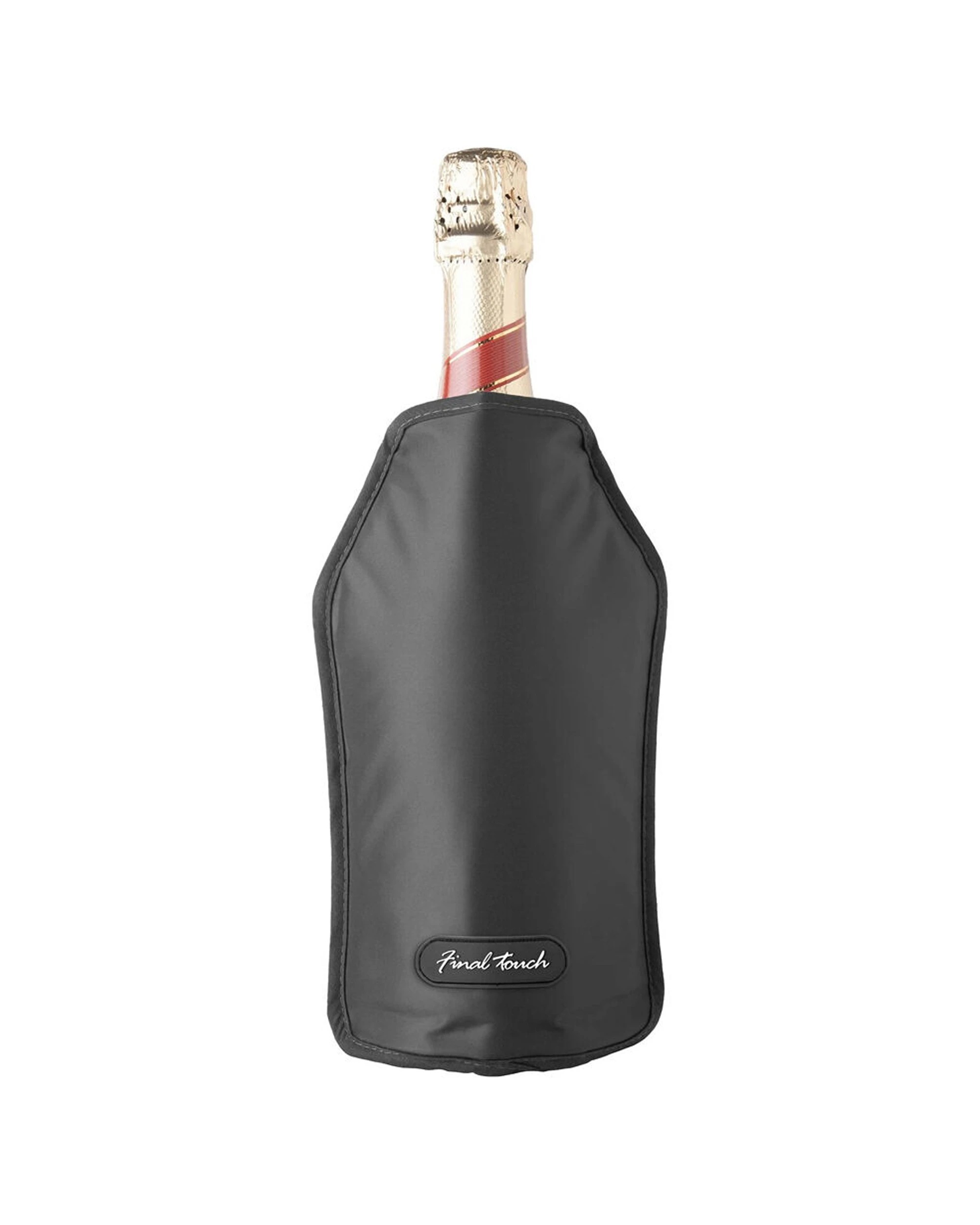 1 Final Touch Nylon Wine Bottle Chiller Cooling Sleeve Dual Gel Pack - Black, 1 of 1