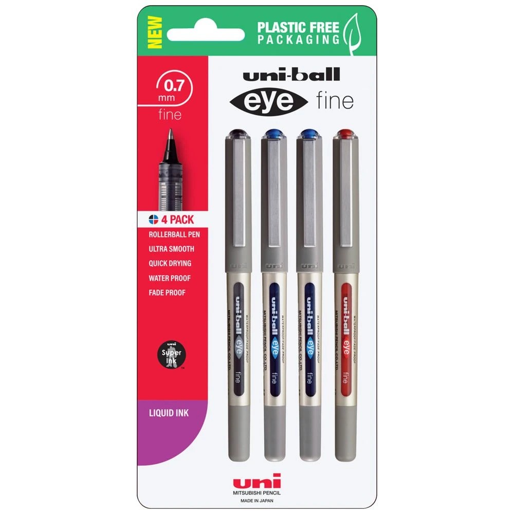 1 Uni-Ball Eye Fine Rollerball Pens Assorted 4 Pack, 1 of 6