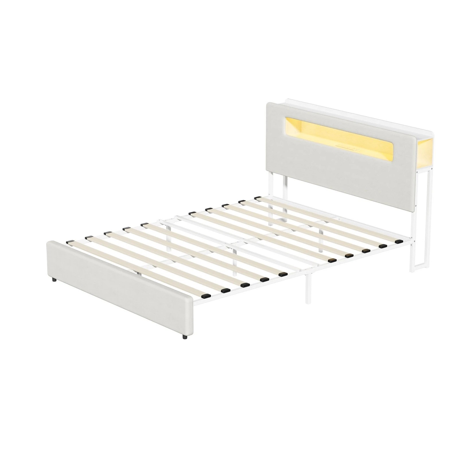 8 Oikiture Bed Frame Queen Size with LED Lights USB Charging Storage Headboad - White, 8 of 8