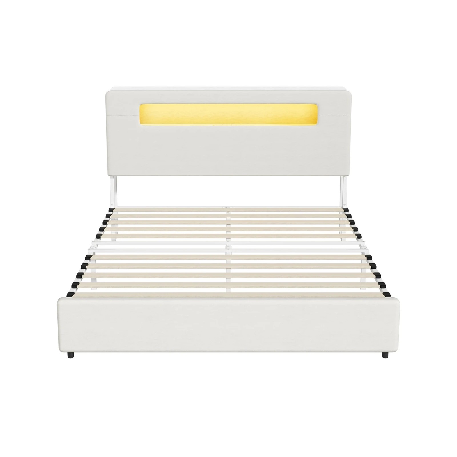 7 Oikiture Bed Frame Queen Size with LED Lights USB Charging Storage Headboad - White, 7 of 8