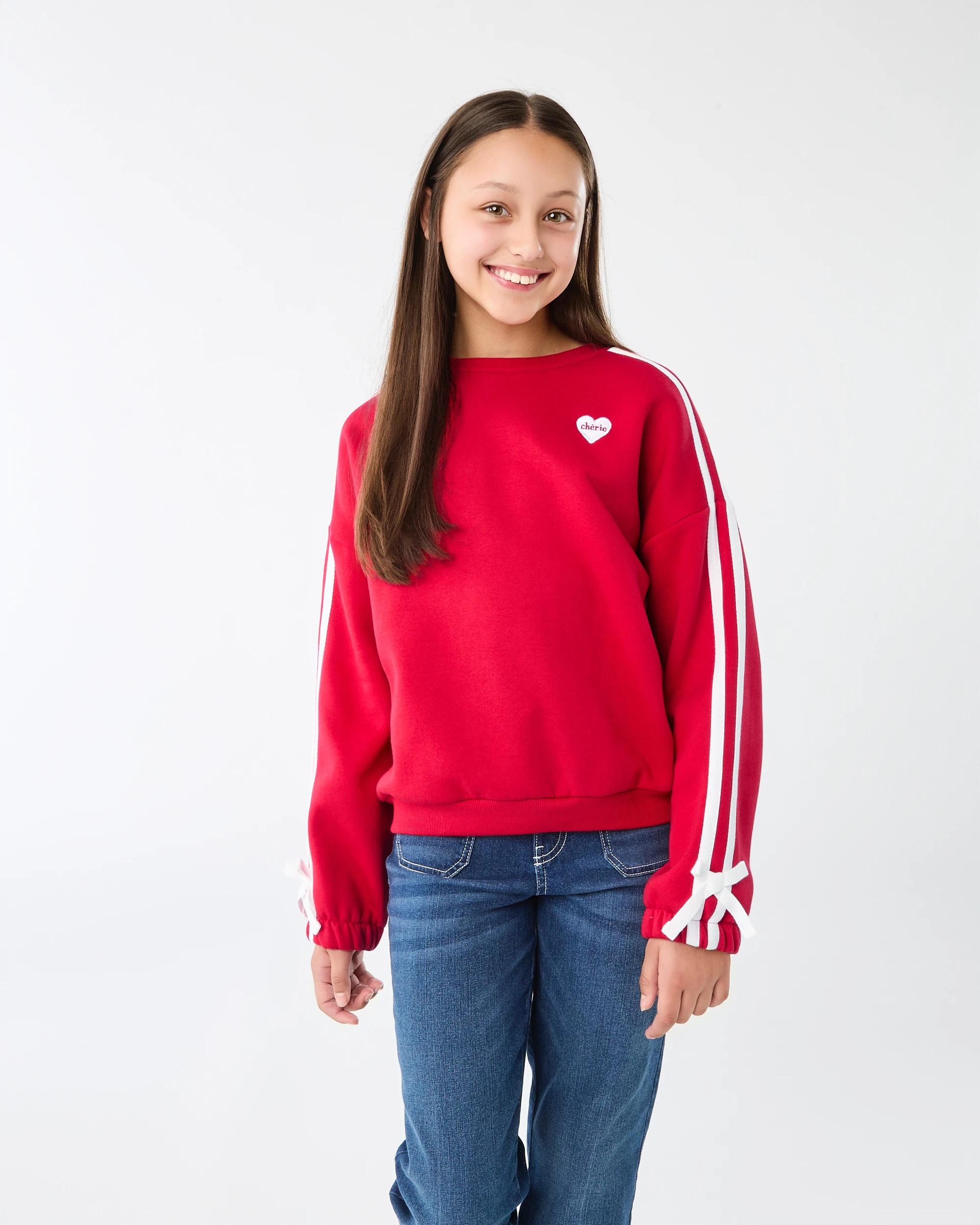 1 Oversized Side Stripe Crew Neck Sweatshirt Red Heart, 1 of 8