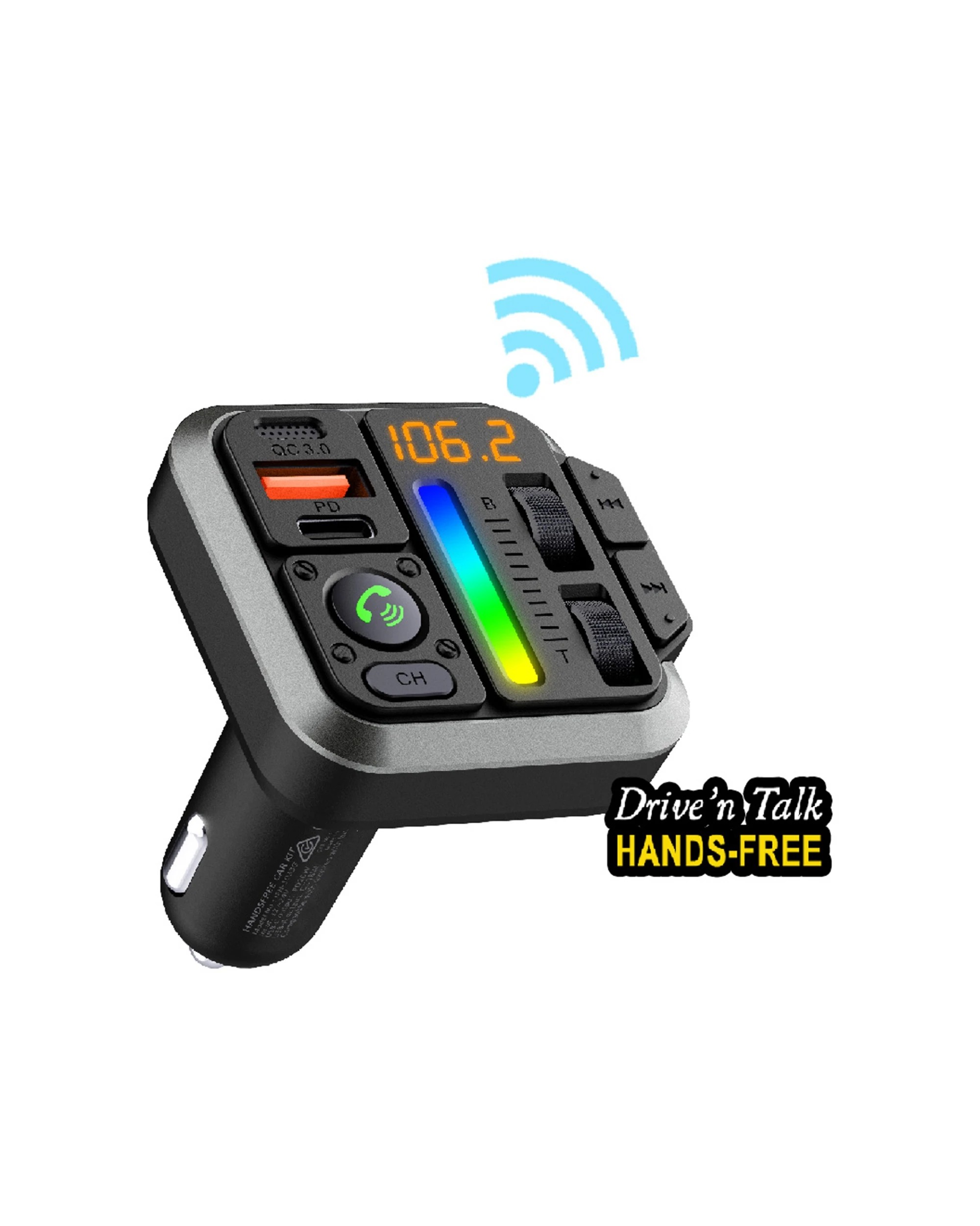 2 Sansai 5.3 Bluetooth FM Wireless Transmitter with USB-A C Charging 5x5 cm - Black, 2 of 4