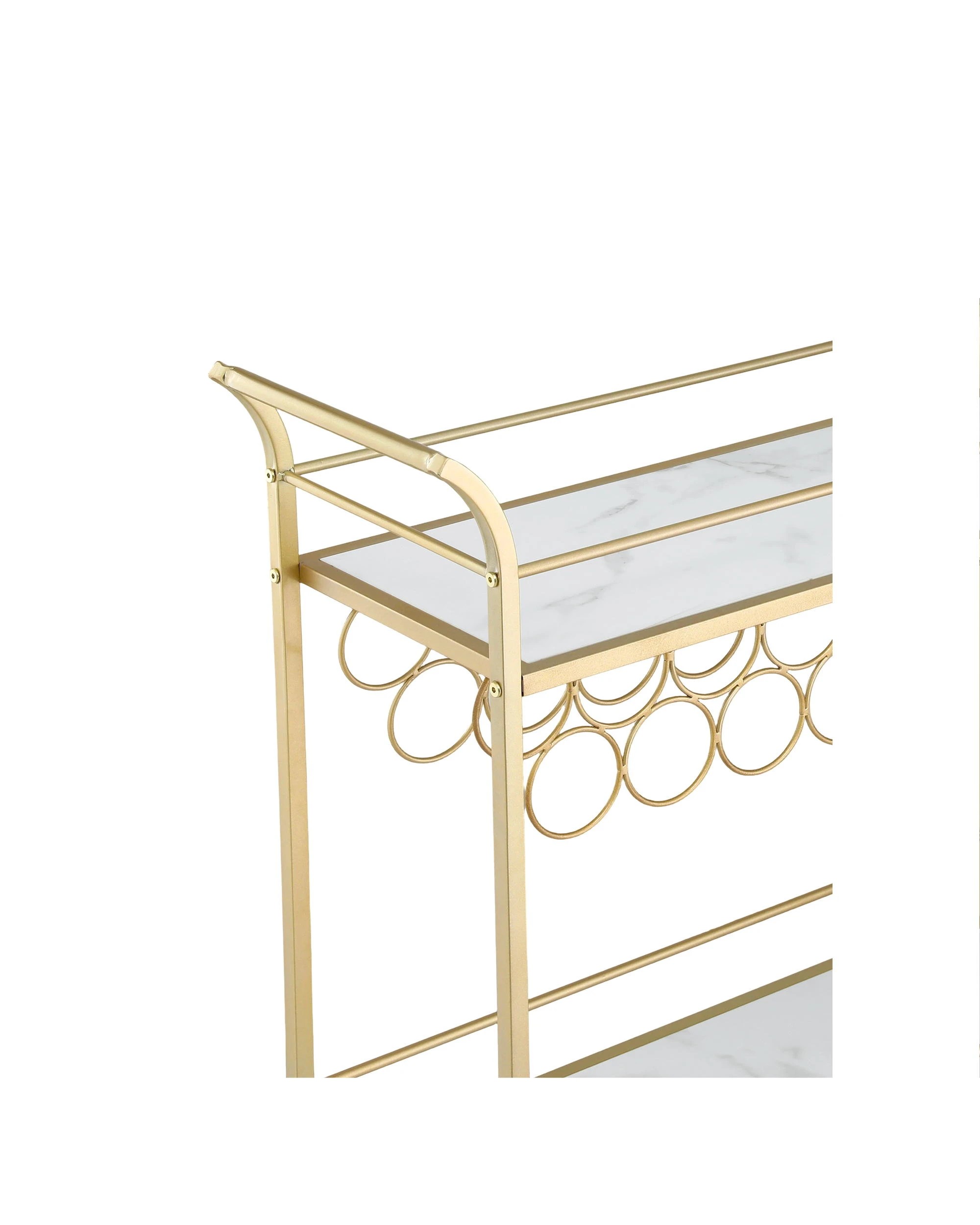 6 Artiss Bar Cart Drinks Trolley Serving Wine Rack Glass Holder Marble 85cm - Gold, 6 of 8