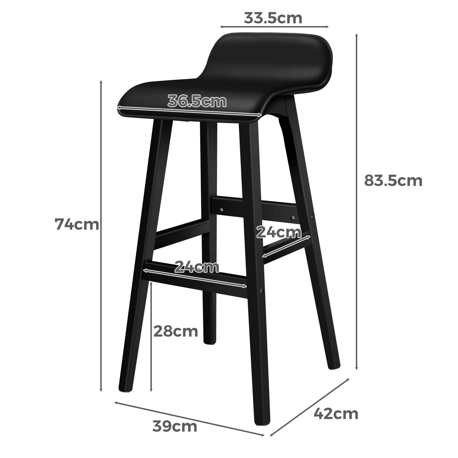 7 Alfordson 4x Wooden Bar Stools Kitchen Dining Chair Leather Samuel - Black, 7 of 9