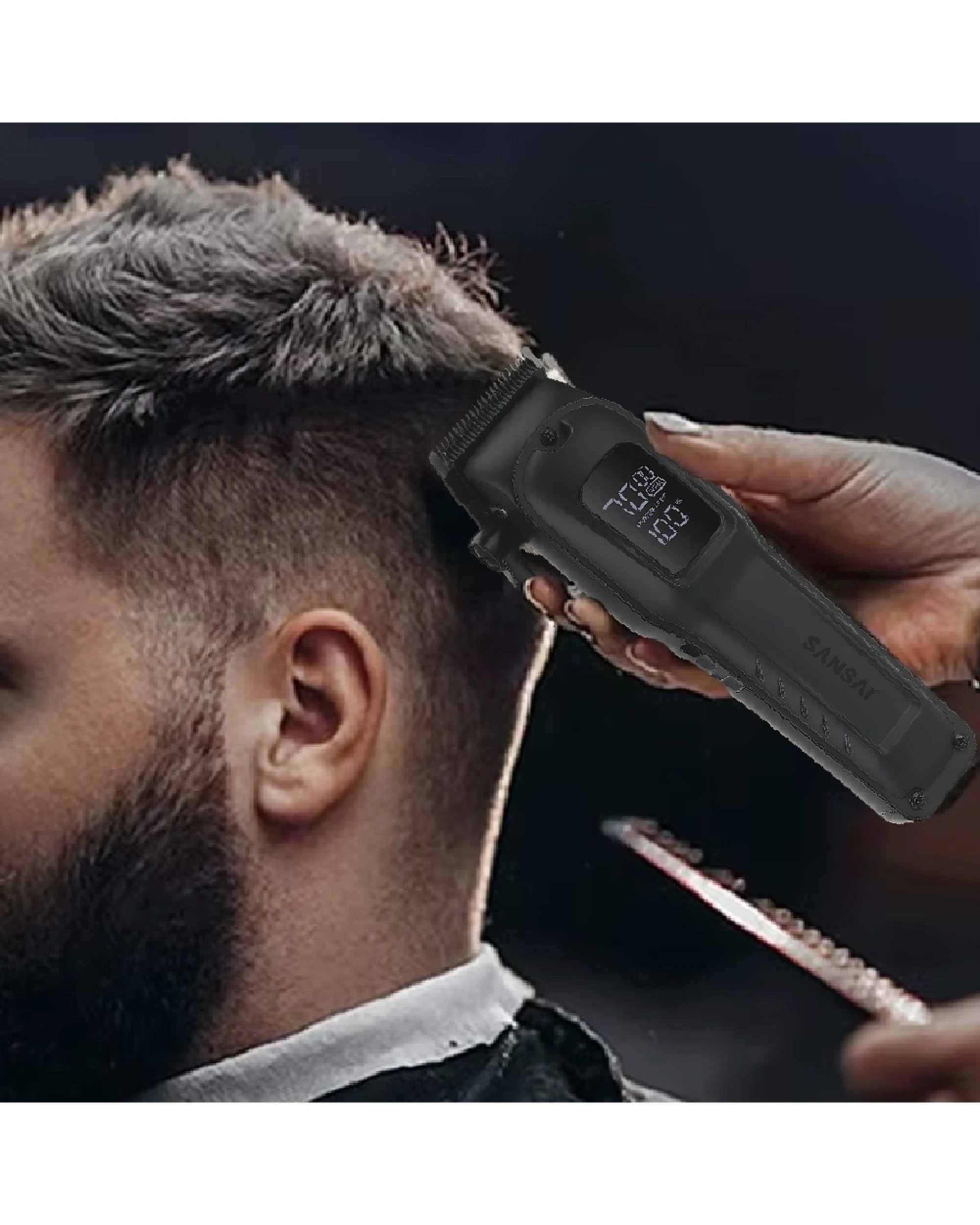 2 Sansai Cordless Hair Clipper Ultra Quiet Digital Display 2400mAh Battery - Black, 2 of 3