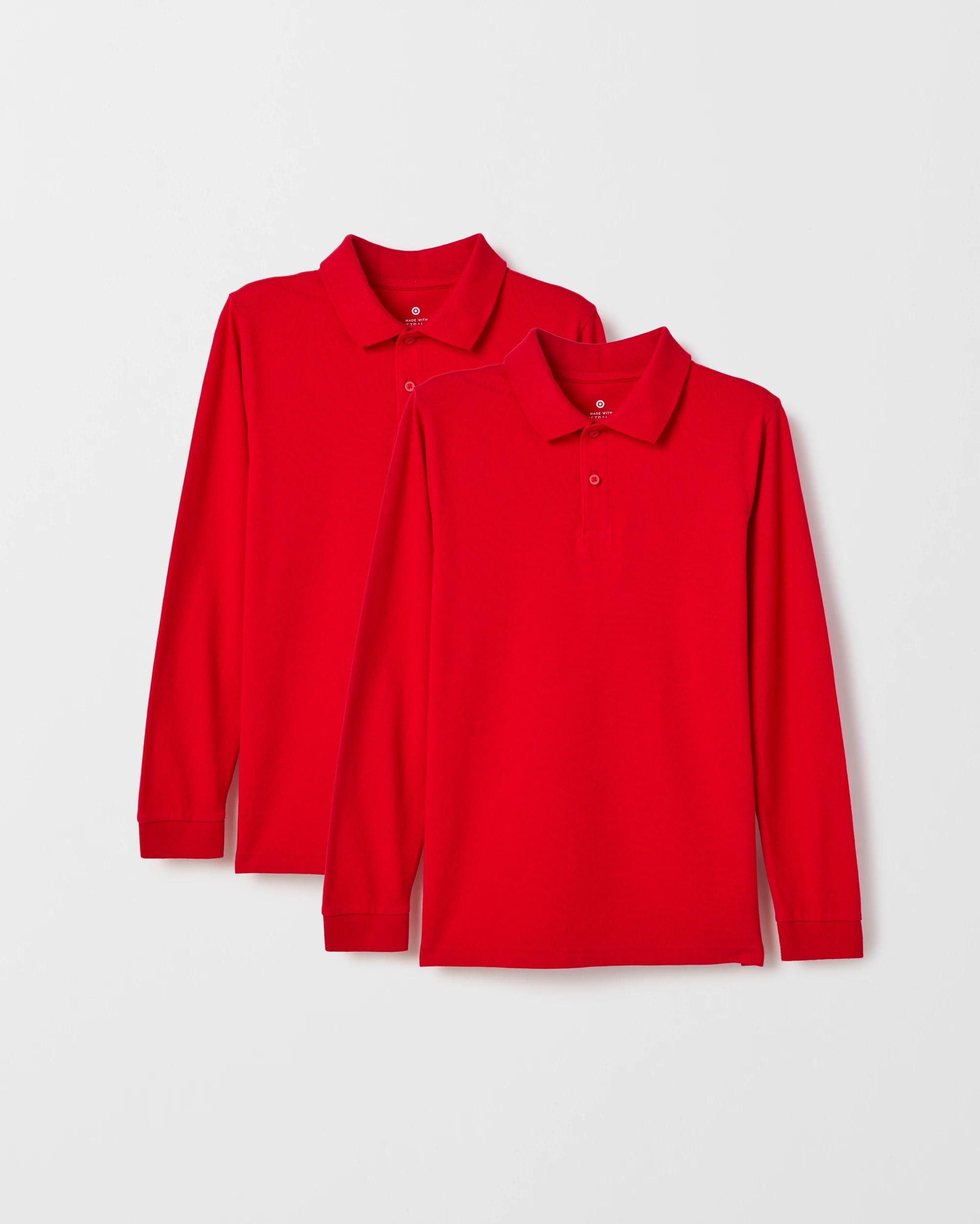 4 Target Kids Australian Cotton 2 Pack School Long Sleeve Polo Top RED, 4 of 6