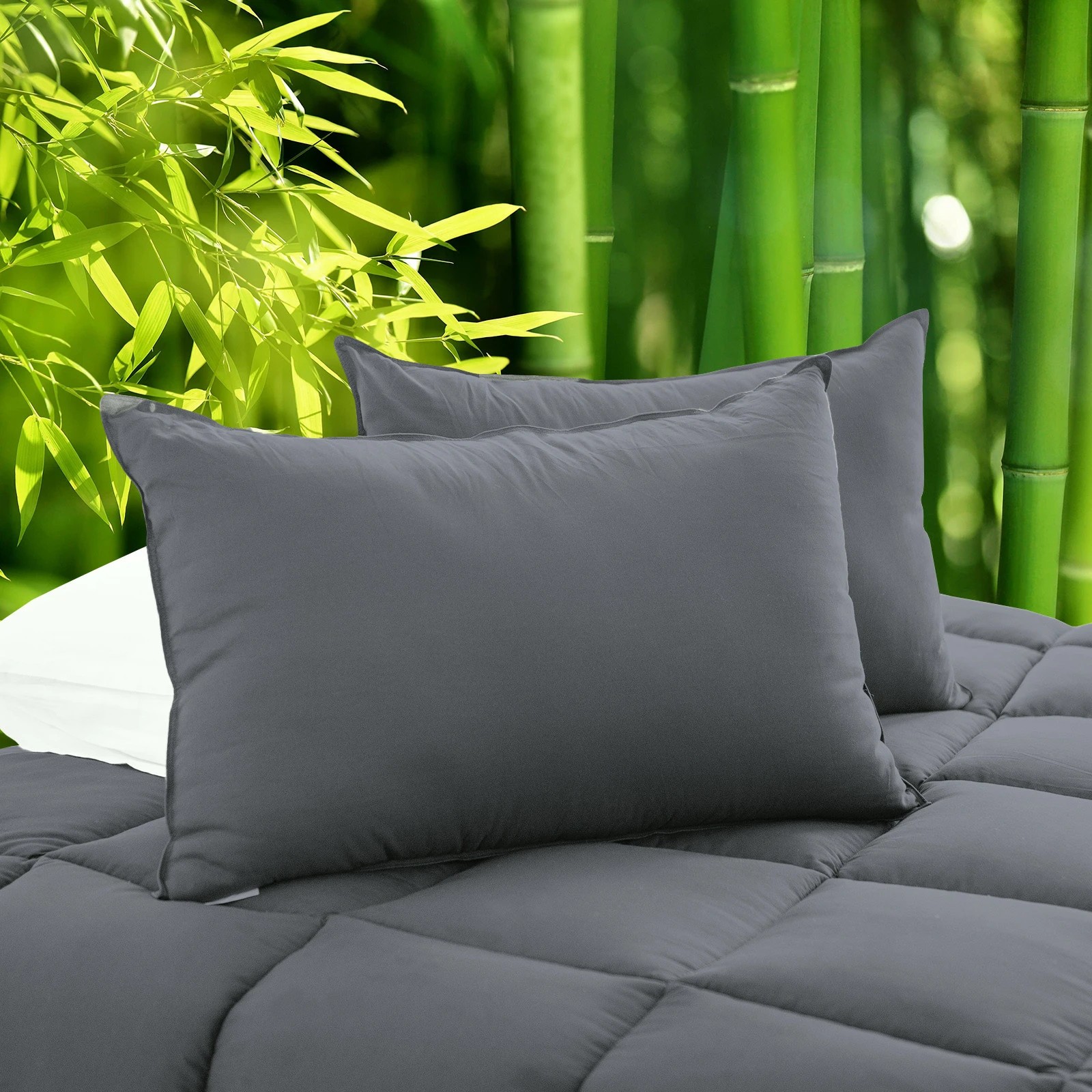 1 Royal Comfort Bamboo Pillow Hotel Quality Luxury Twin Pack Bedding Set - Charcoal, 1 of 7