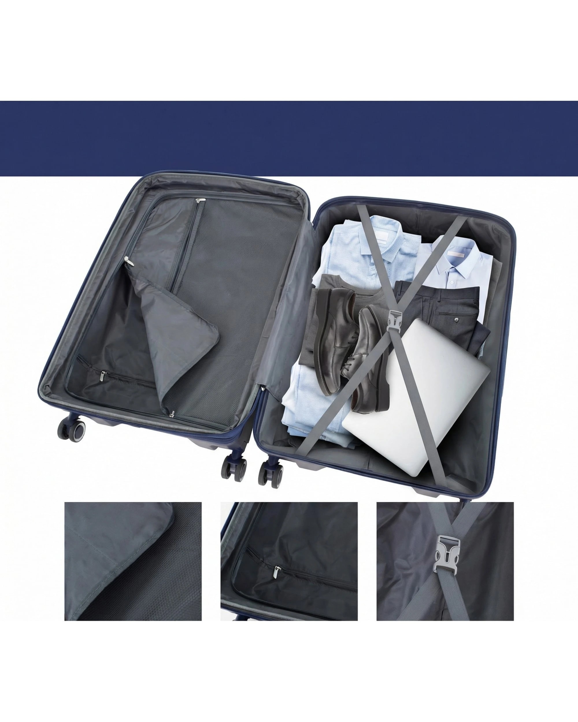1 Olympus 3PC Eos Luggage Set Hard Shell Suitcase ABS+PC in Blue - Blue, 1 of 8