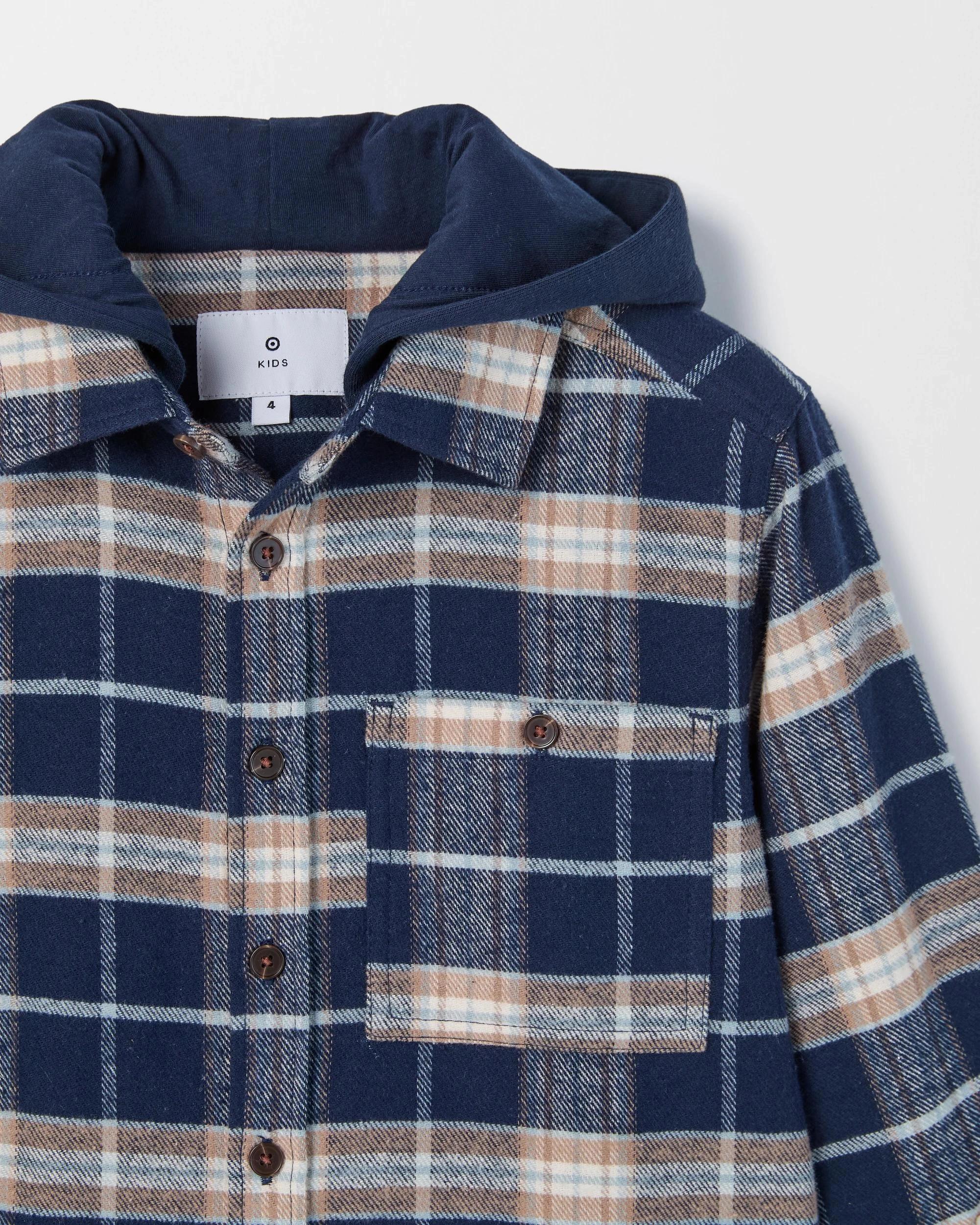 2 Target Kids Australian Cotton Flannelette Hooded Check Shirt NAVY, 2 of 2