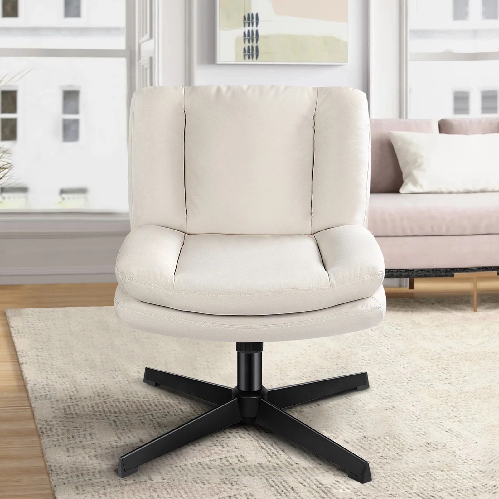 4 Alfordson Armless Office Desk Chair Mid Back Wide Seat Fabric - Beige, 4 of 7