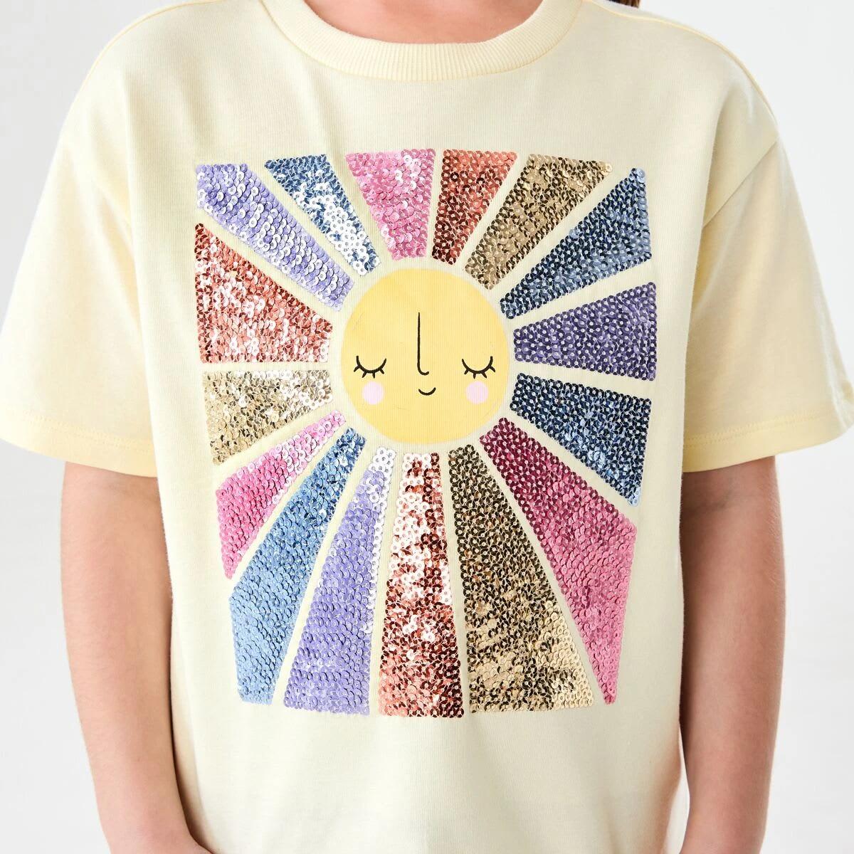 4 Short Sleeve Embellished T-shirt SOL SEQUIN PEAR SORBET, 4 of 6