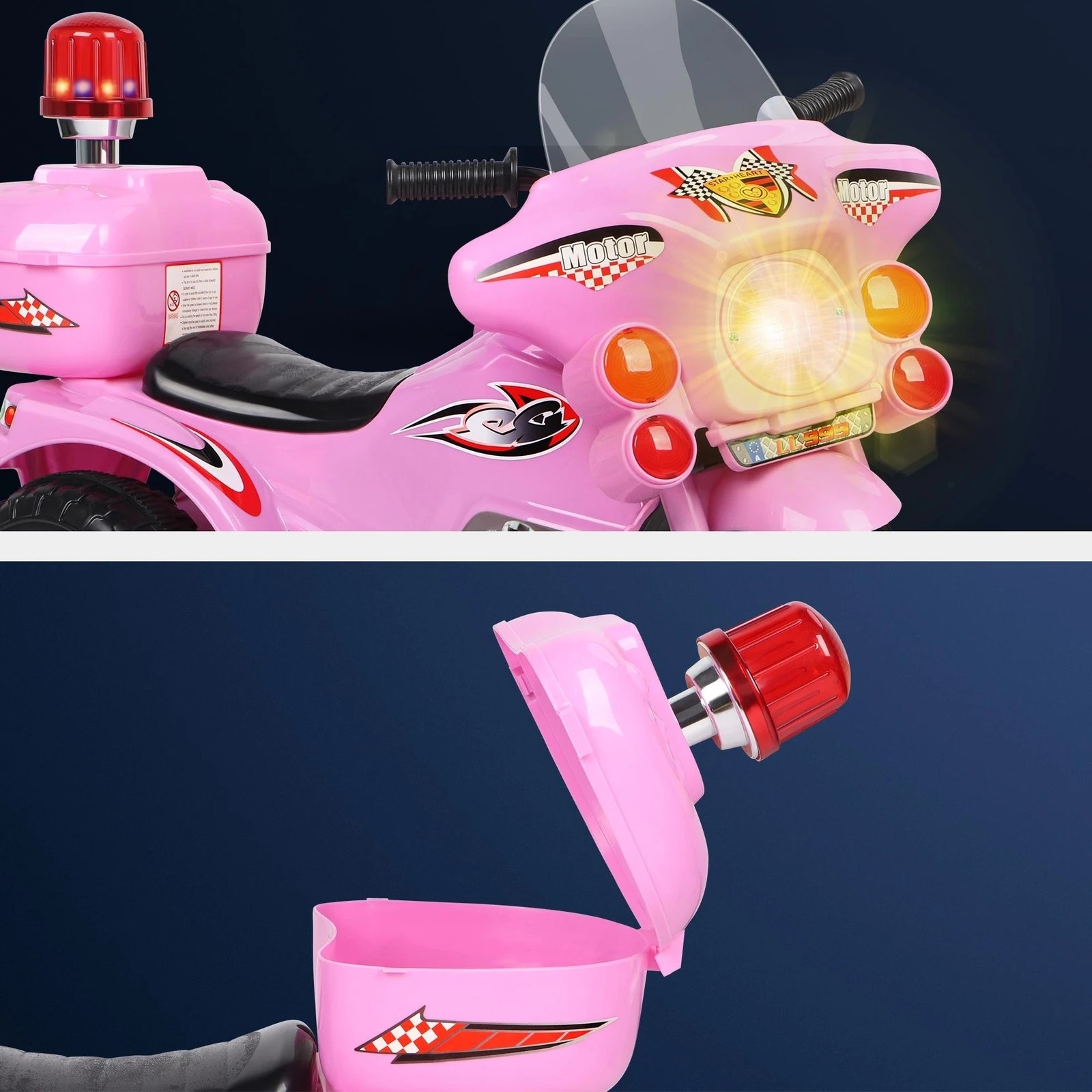 5 Alfordson Kids Ride On Car Police Motorcycle 6V Electric Toy 25W Motor MP3 - Pink, 5 of 9