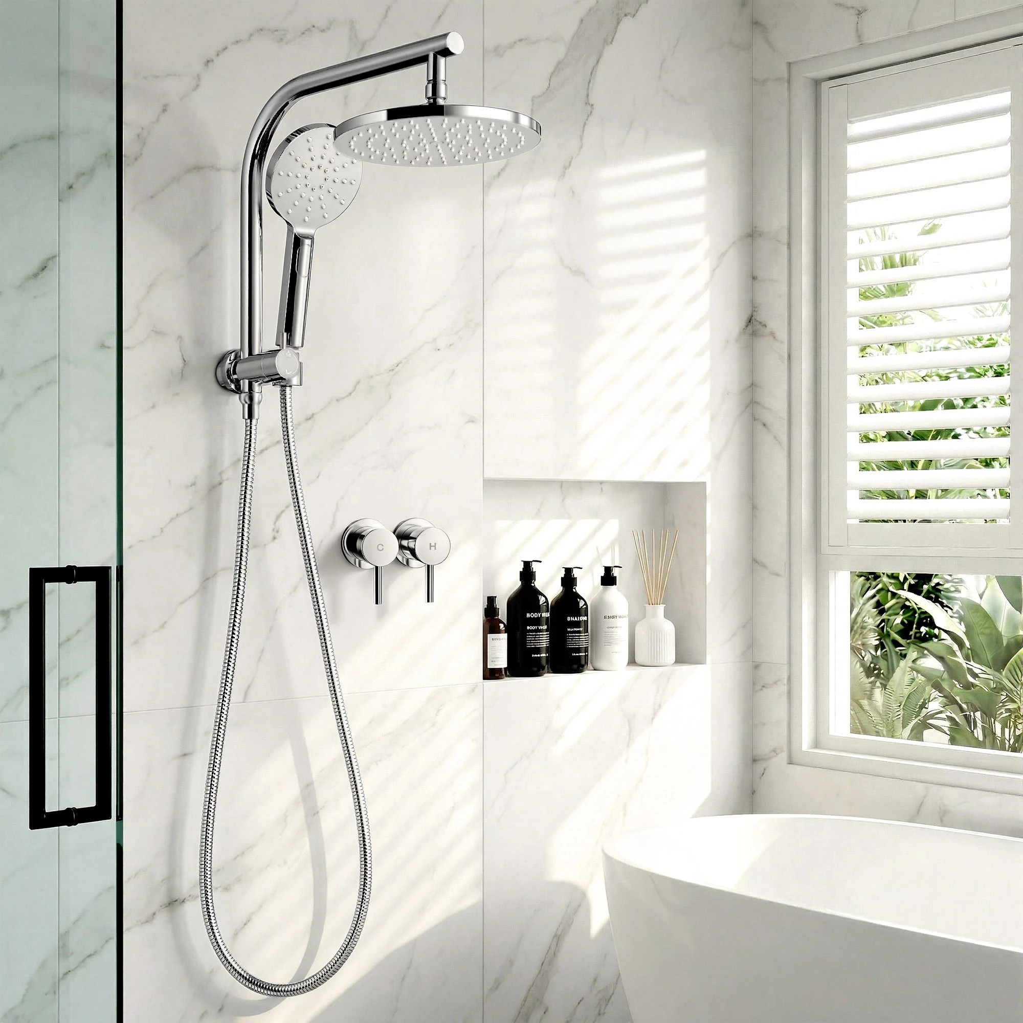 3 Cefito 9'' Rain Shower Head Set Handheld Round High Pressure Twins Tap Chrome - Silver, 3 of 9