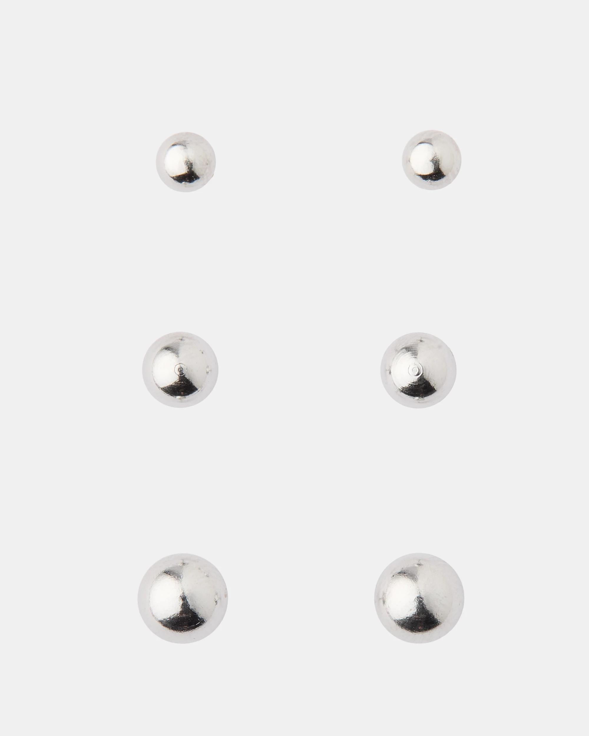 1 3 Pack Waterproof Stainless Steel Ball Stud Earrings - Silver Tone Silver, 1 of 5